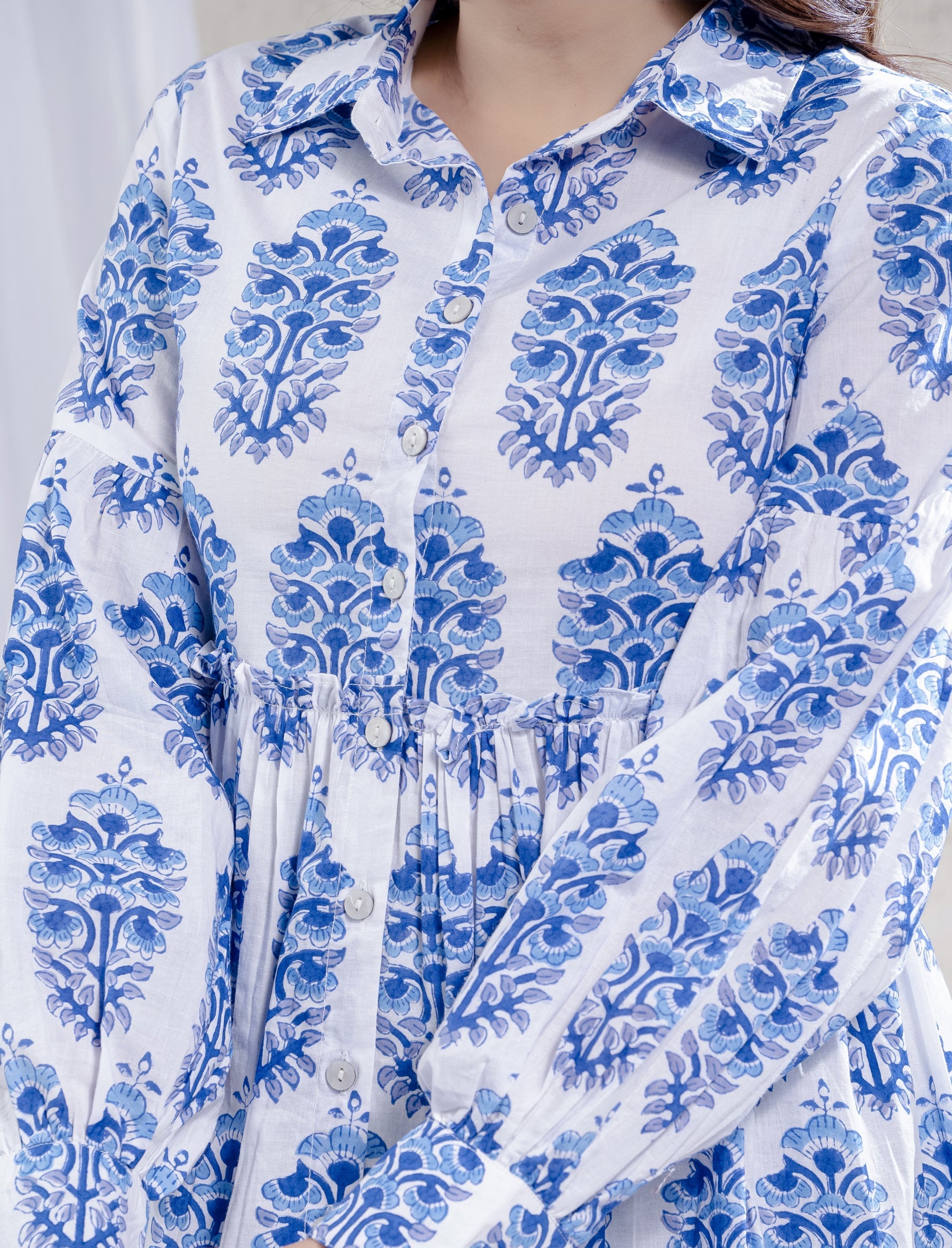 Blue Butta Block Printed Cotton Top