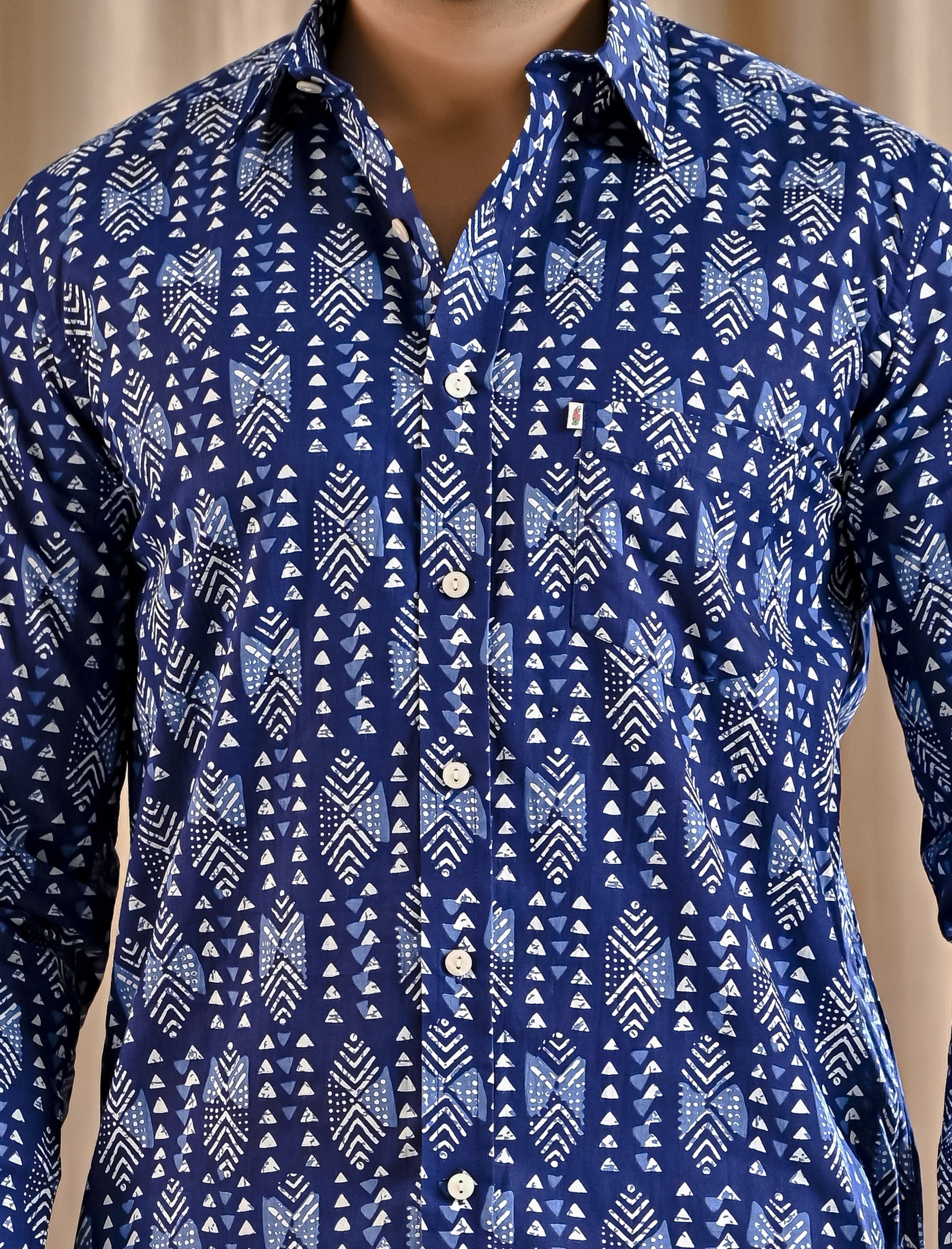 Blue Cotton Printed Full Sleeves Shirt