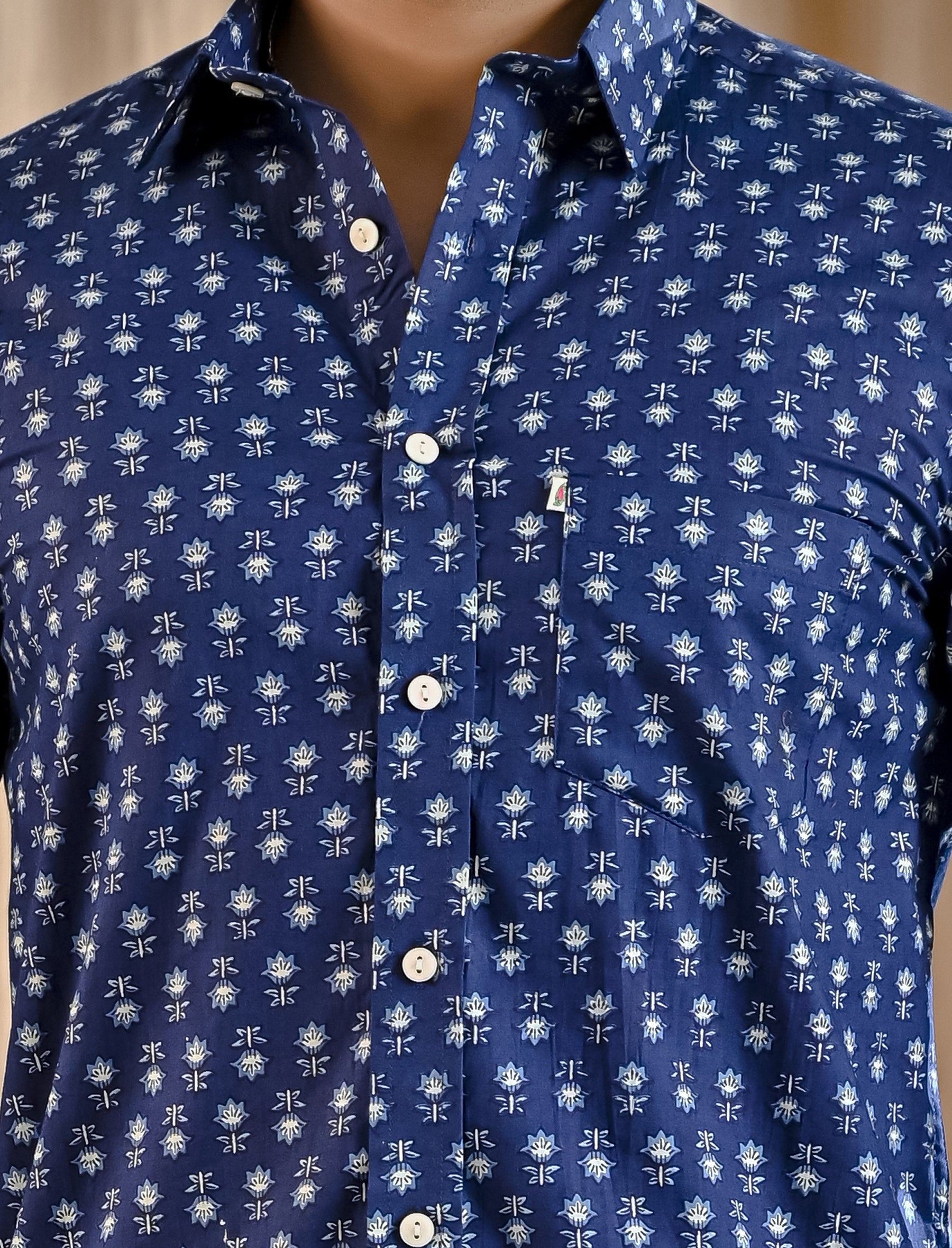 Blue Cotton Printed Full Sleeves Shirt