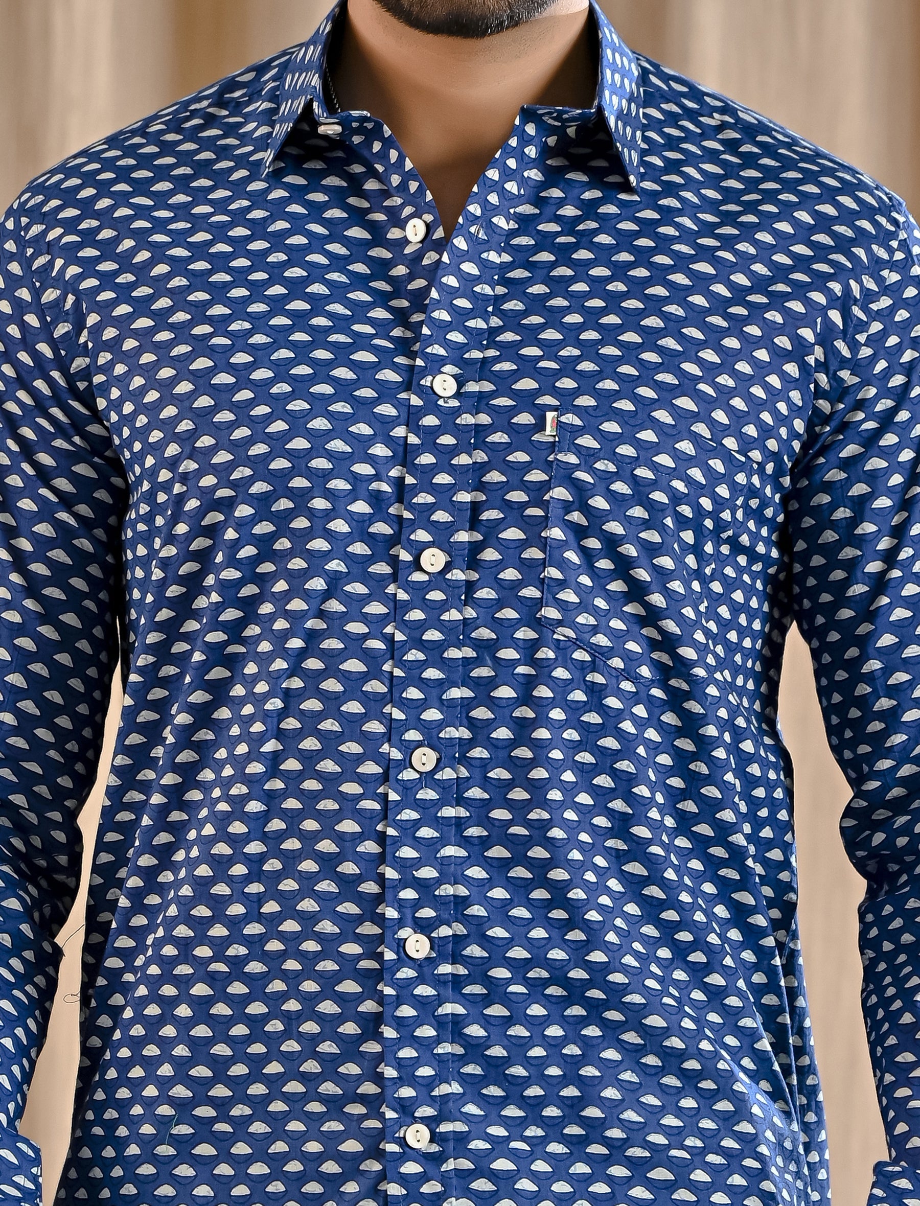 Blue Cotton Printed Full Sleeves Shirt