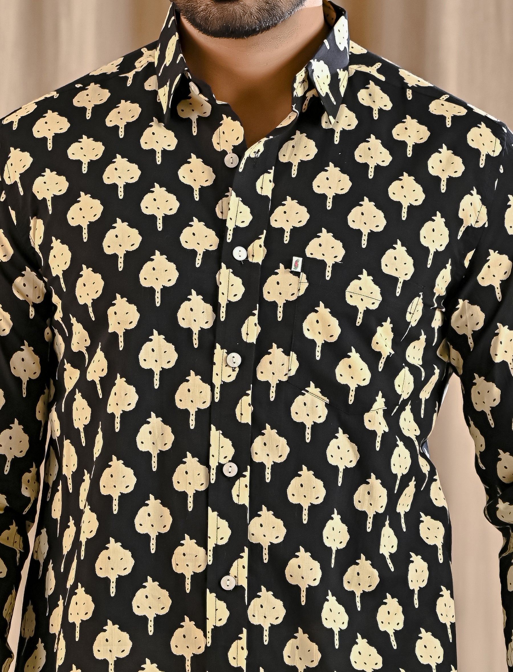Black Cotton Printed Full Sleeves Shirt