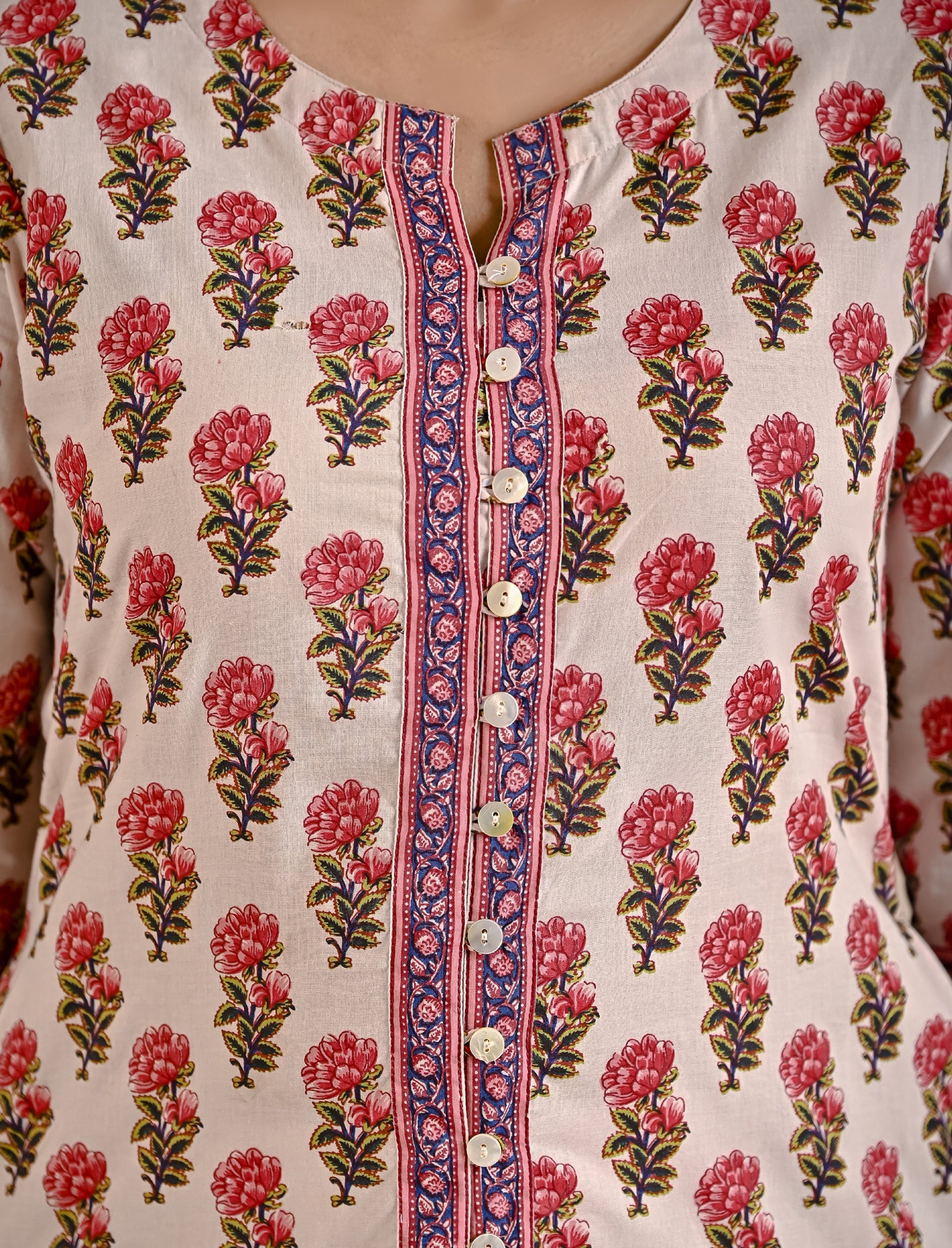 Pink Butti Block Printed Cotton Aline Kurti