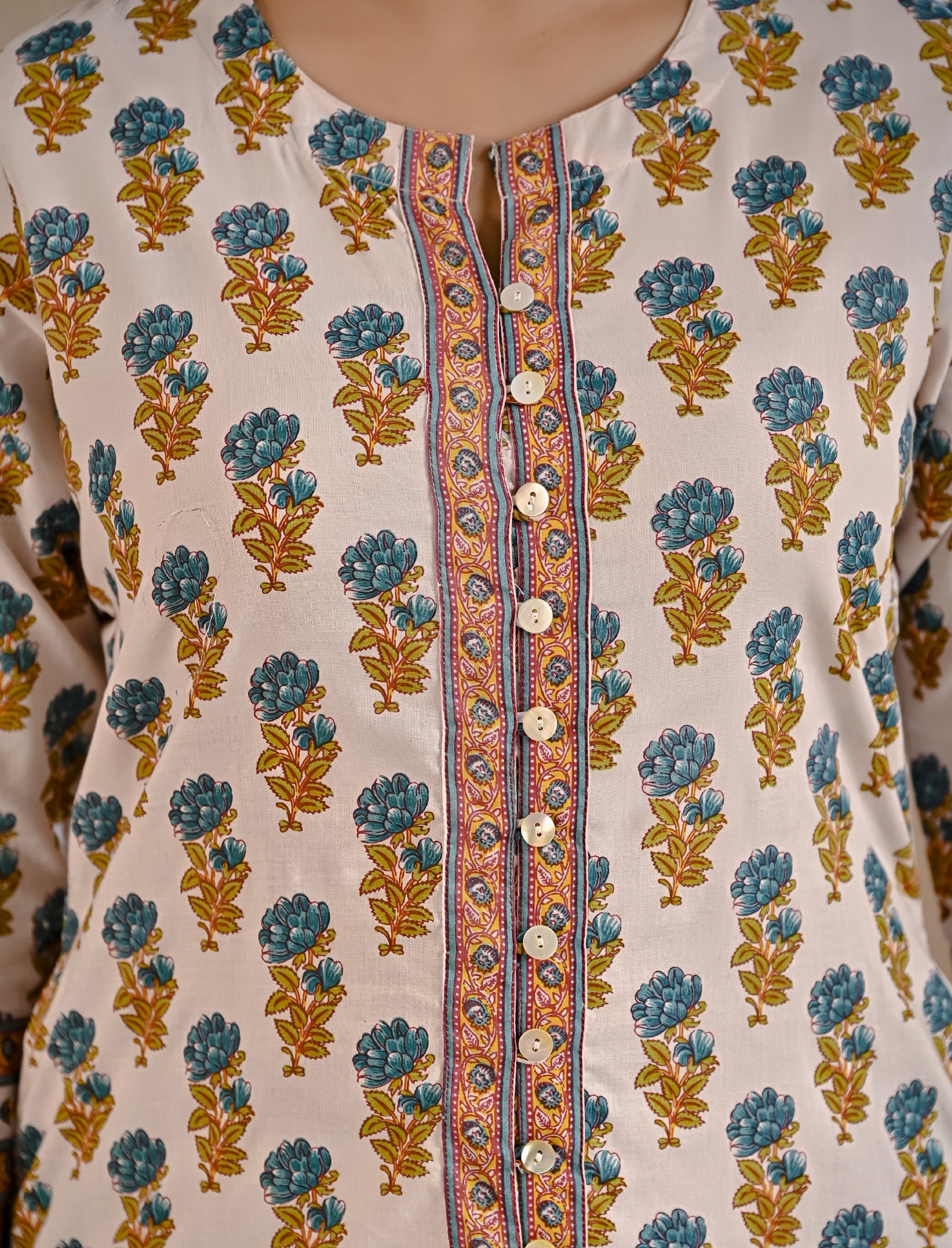 Sea Green Butti Block Printed Cotton Aline Kurti