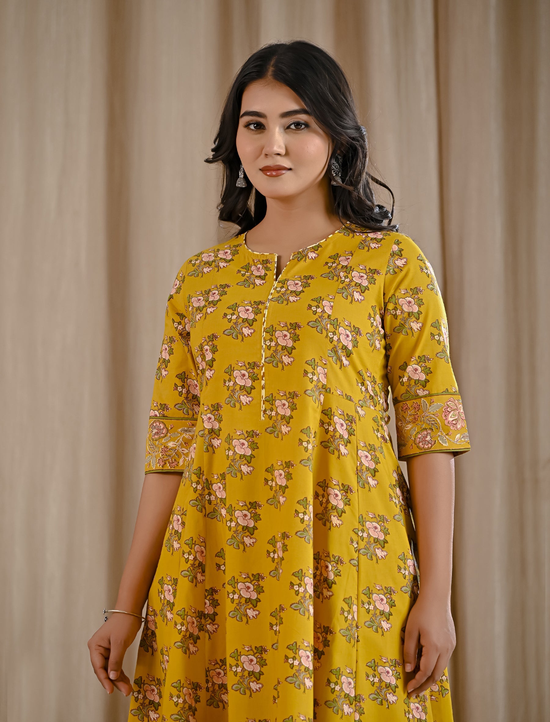 Yellow Jaal Printed Cotton Kurta Pant Set
