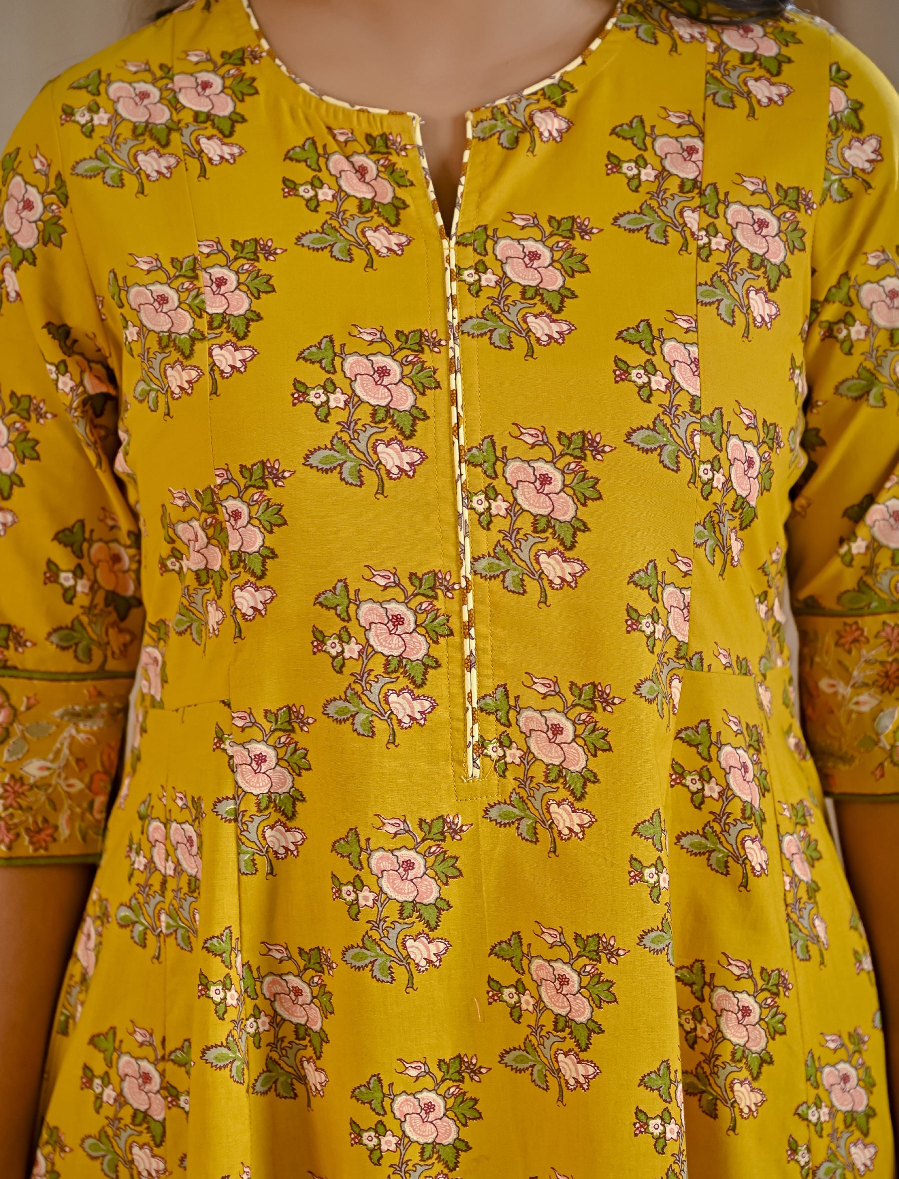 Yellow Jaal Printed Cotton Kurta Pant Set