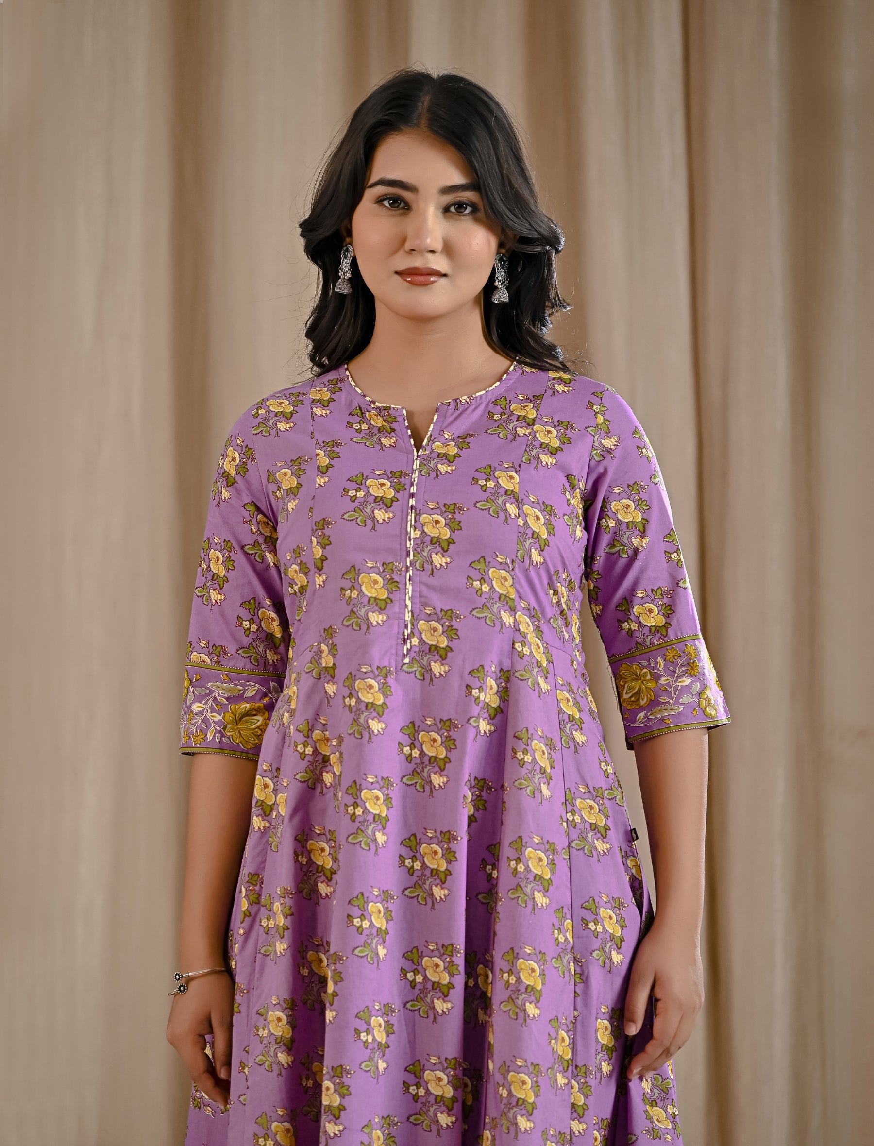 Purple Jaal Printed Cotton Kurta Pant Set