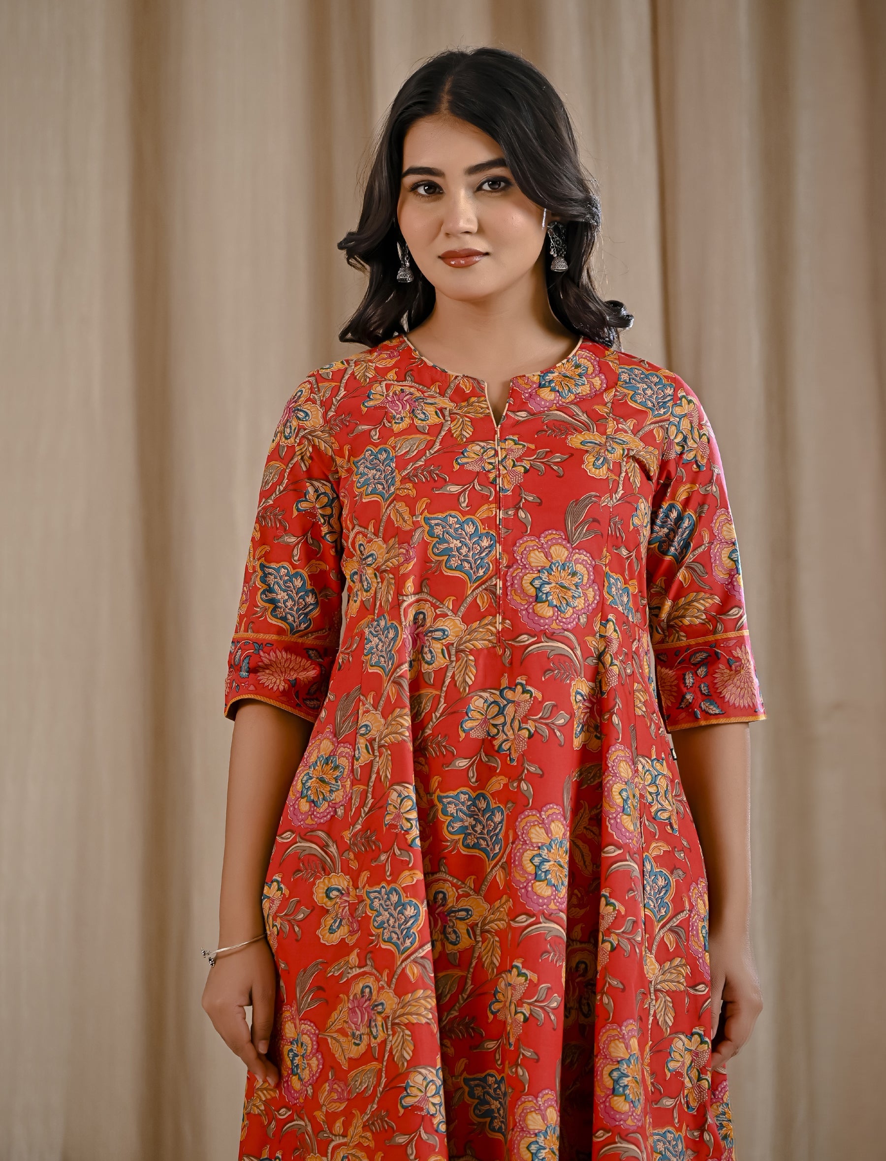 Red Jaal Printed Cotton Kurta Pant Set