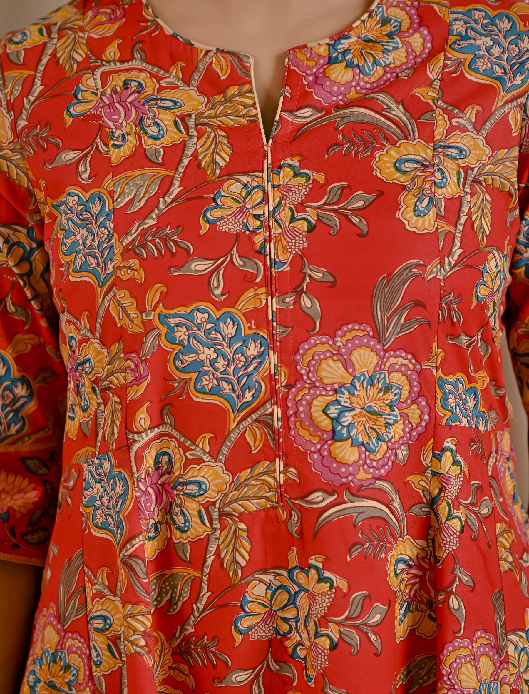 Red Jaal Printed Cotton Kurta Pant Set