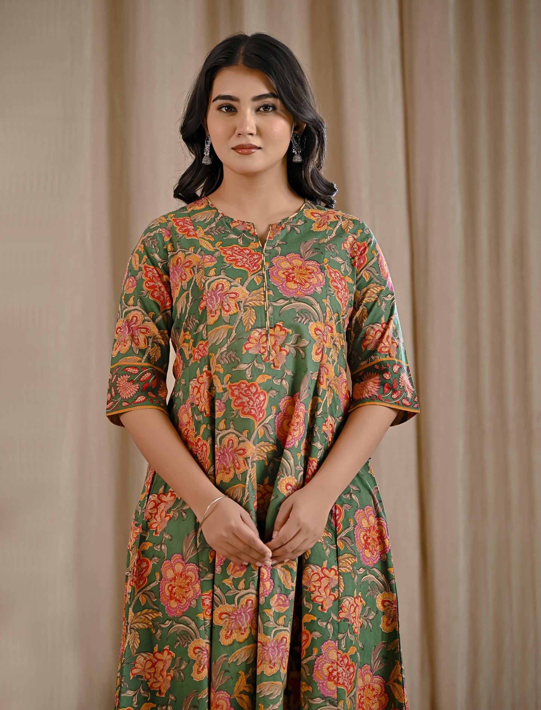 Green Jaal Printed Cotton Kurta Pant Set