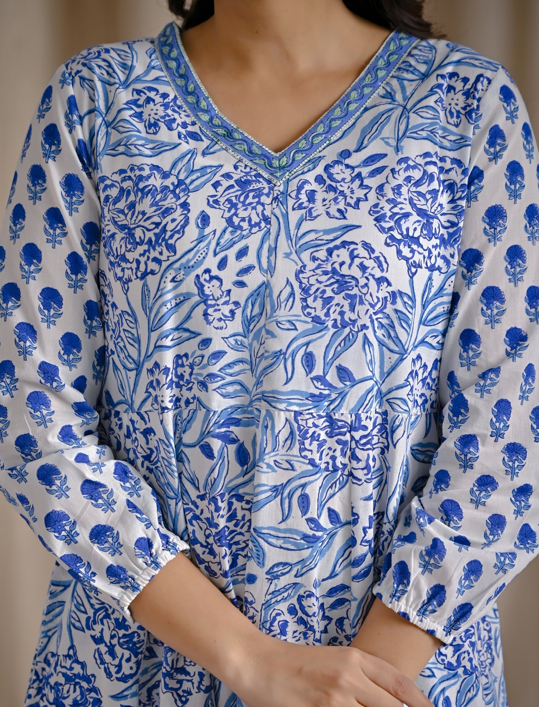 White Jaal Hand Block Cotton Printed Anarkali Dress