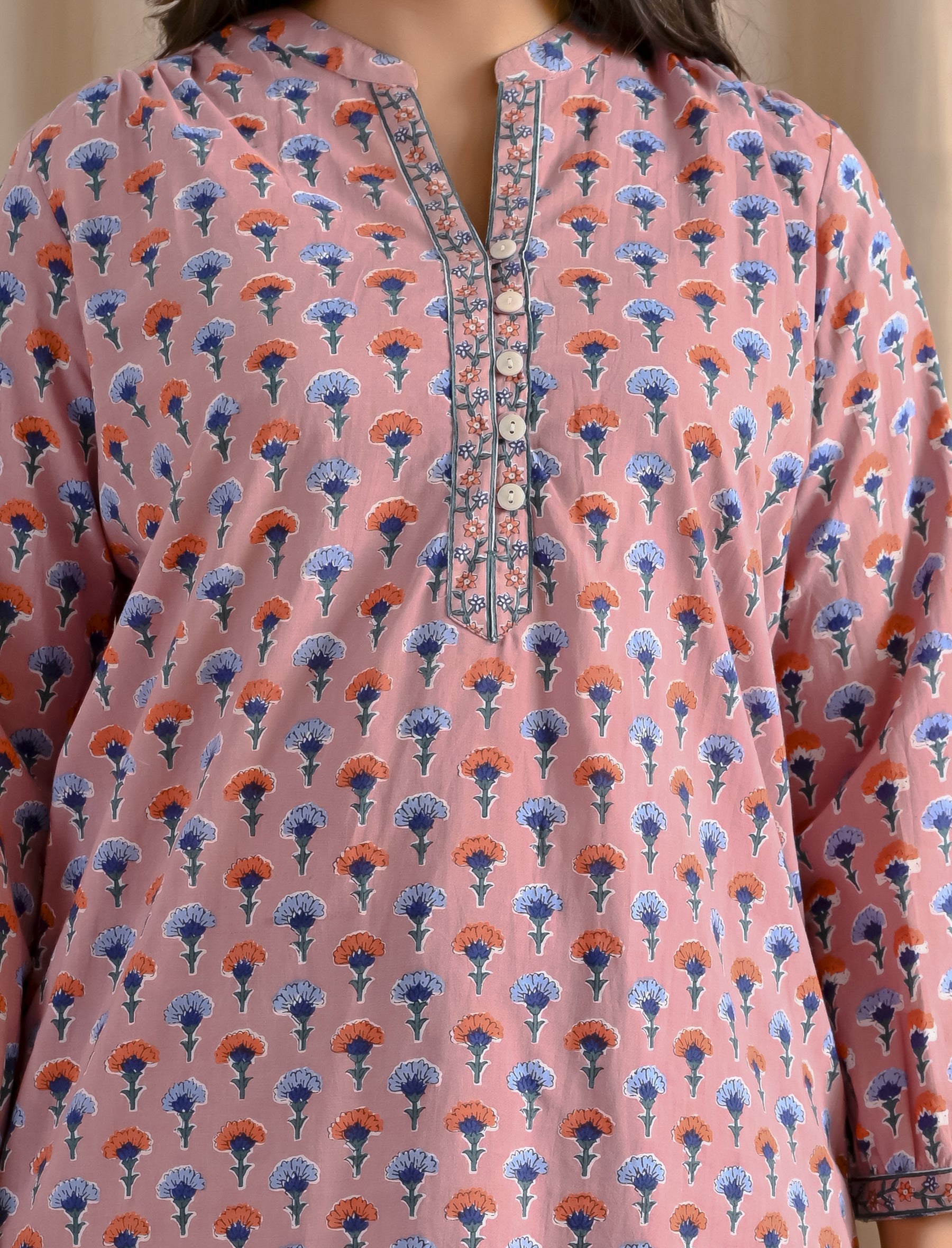 Mauve Butti Cotton Top With Front Buttons