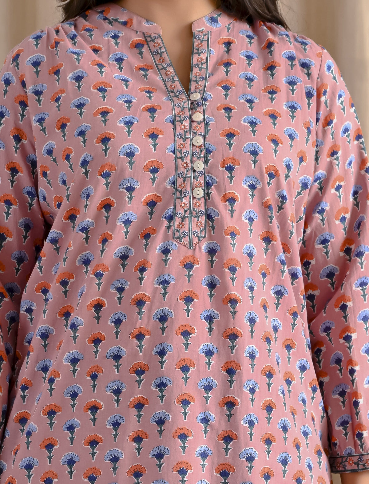 Mauve Butti Cotton Top With Front Buttons