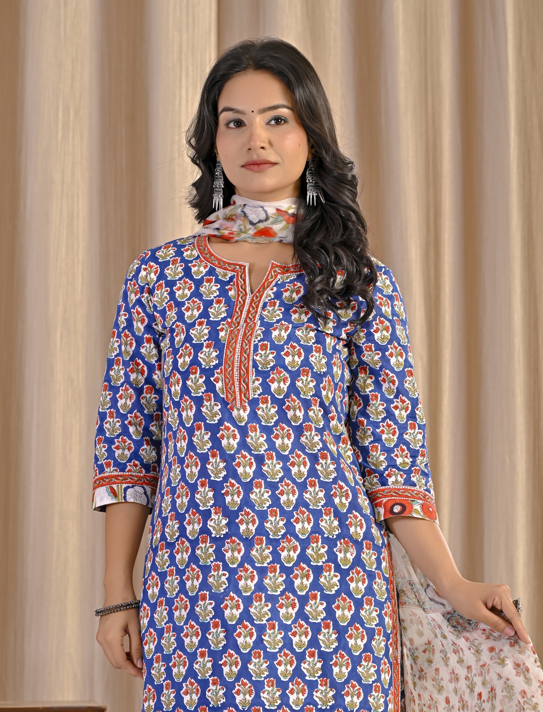 Blue Hand Block Printed Cotton Kurta Pant Set