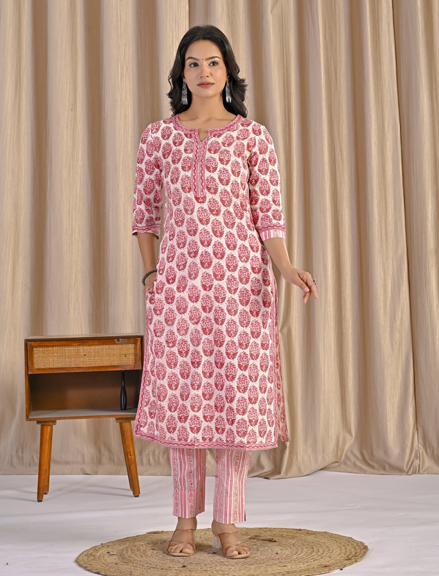 Blue Hand Block Printed Cotton Kurta Pant Set