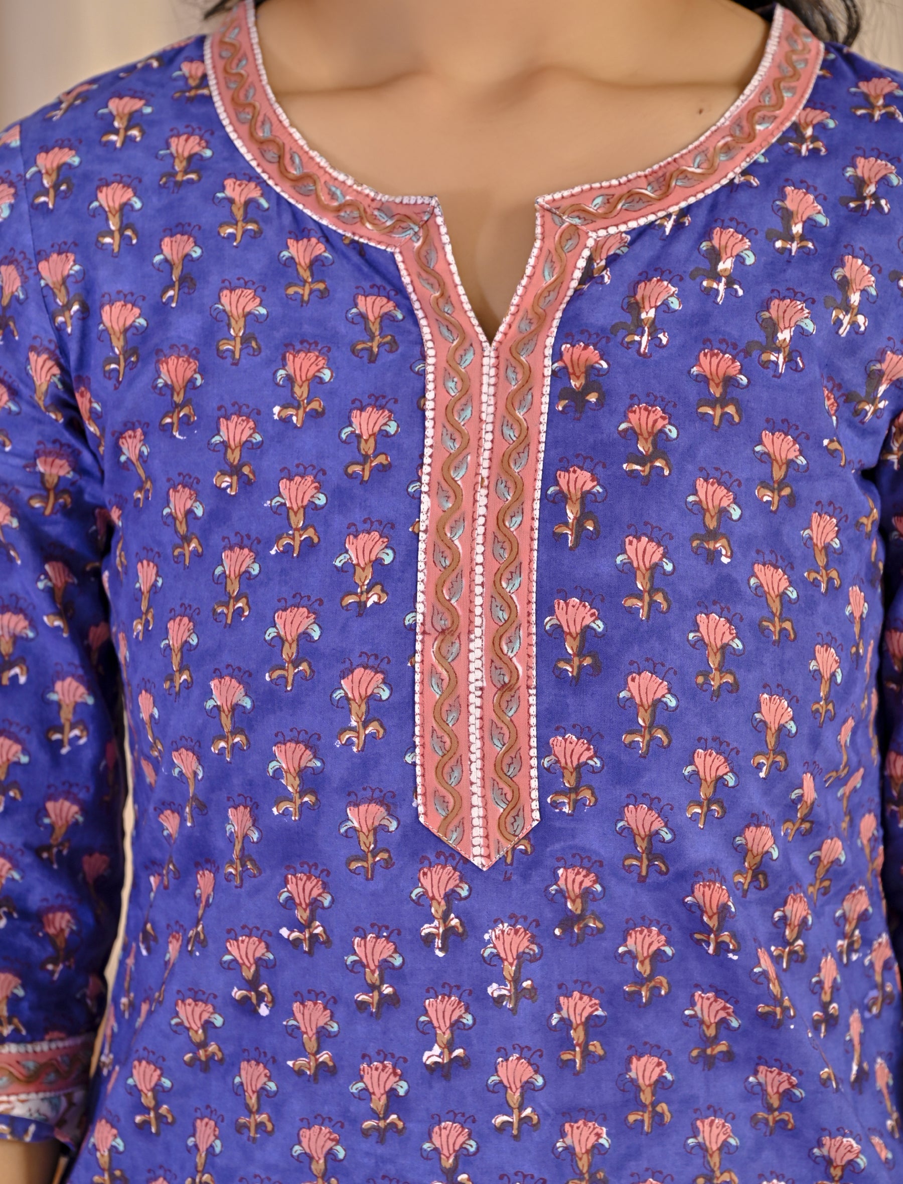 Purple Hand Block Printed Cotton Kurta Pant Set