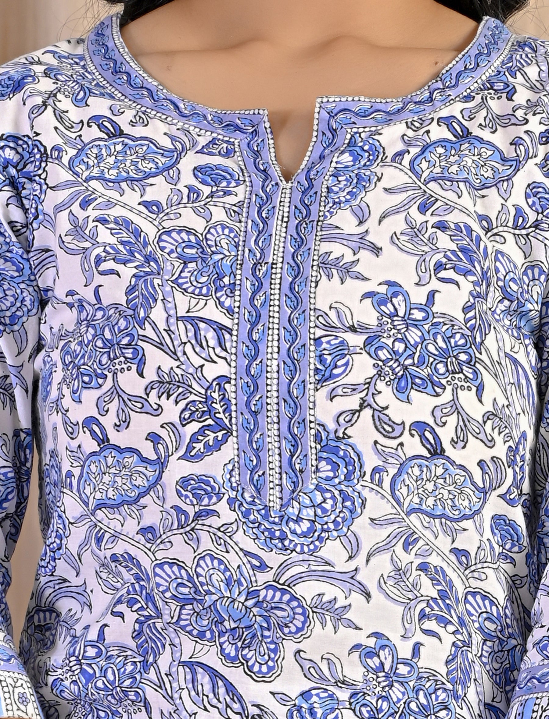 White Hand Block Printed Cotton Kurta Pant Set