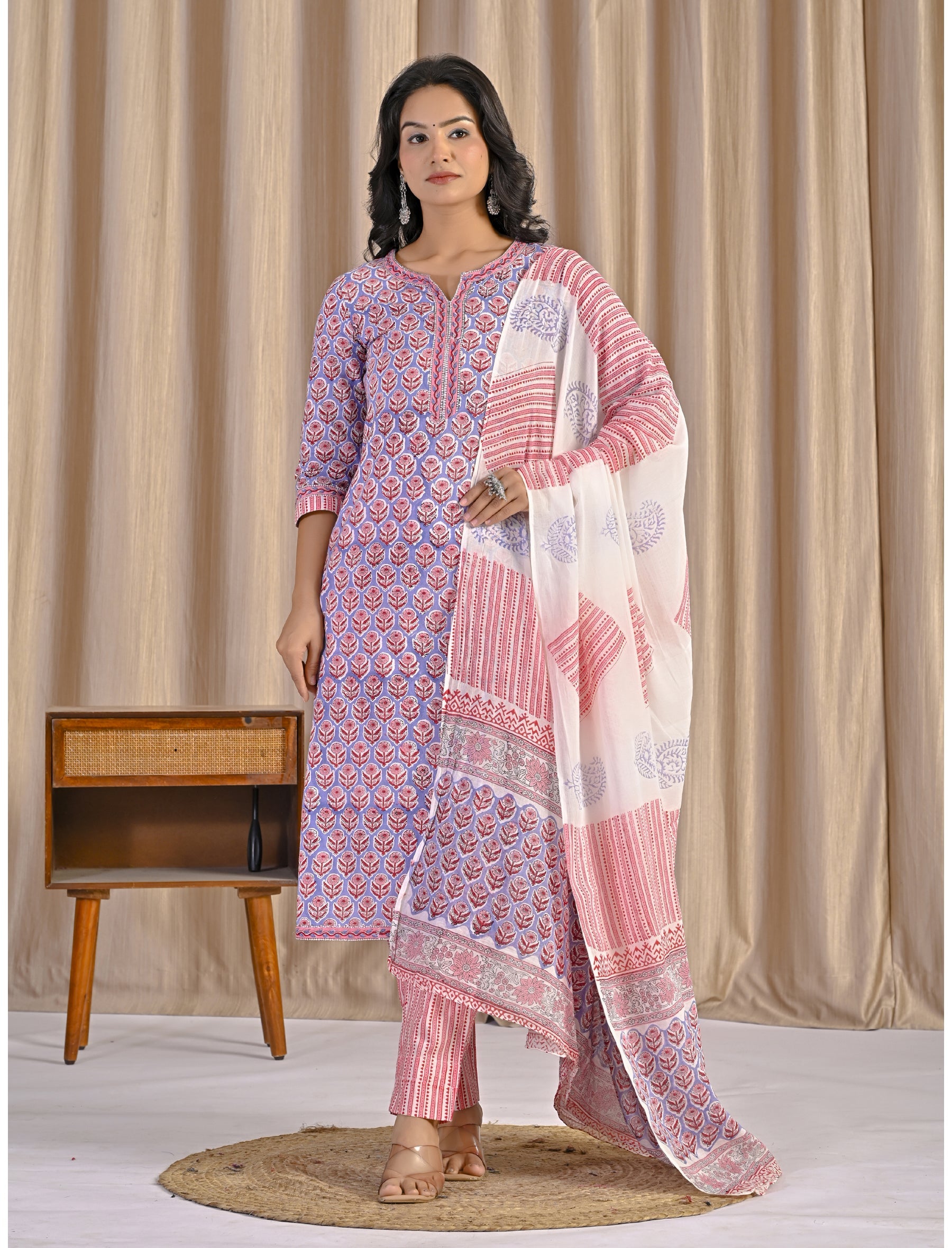 Hand Block Printed Cotton Kurta Pant Set