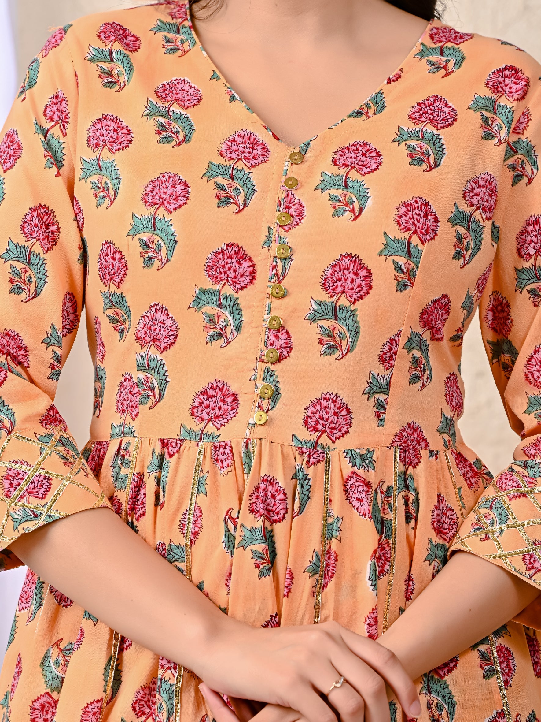 Orange Block Printed Cotton Sharara Set For Women