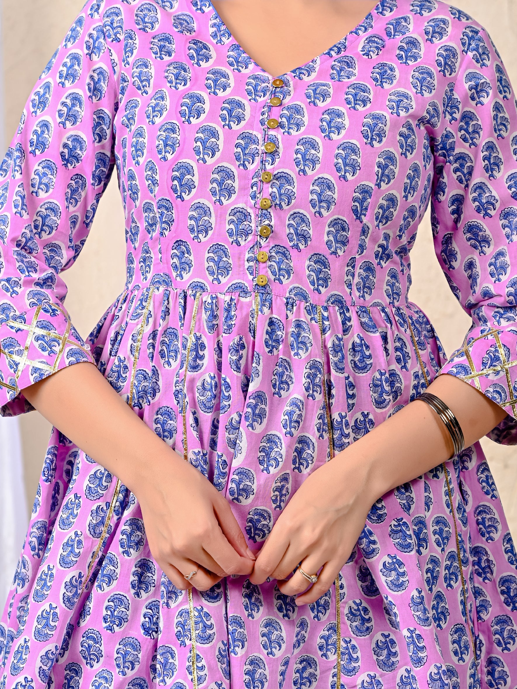 Purple Block Printed Cotton Sharara Set For Women