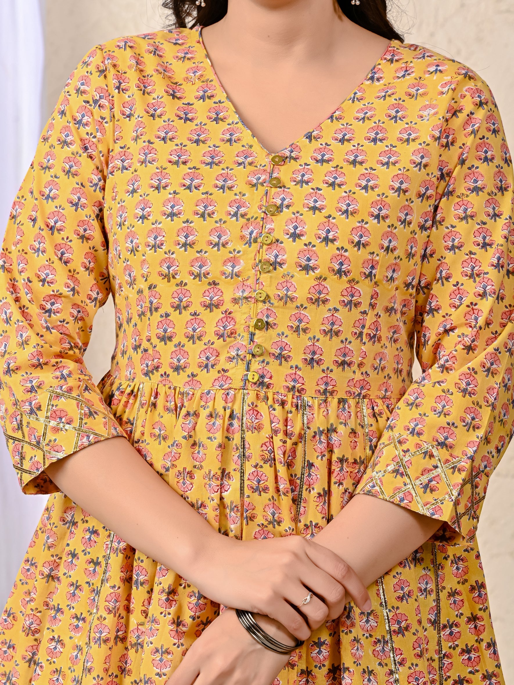 Yellow Block Printed Cotton Sharara Set For Women