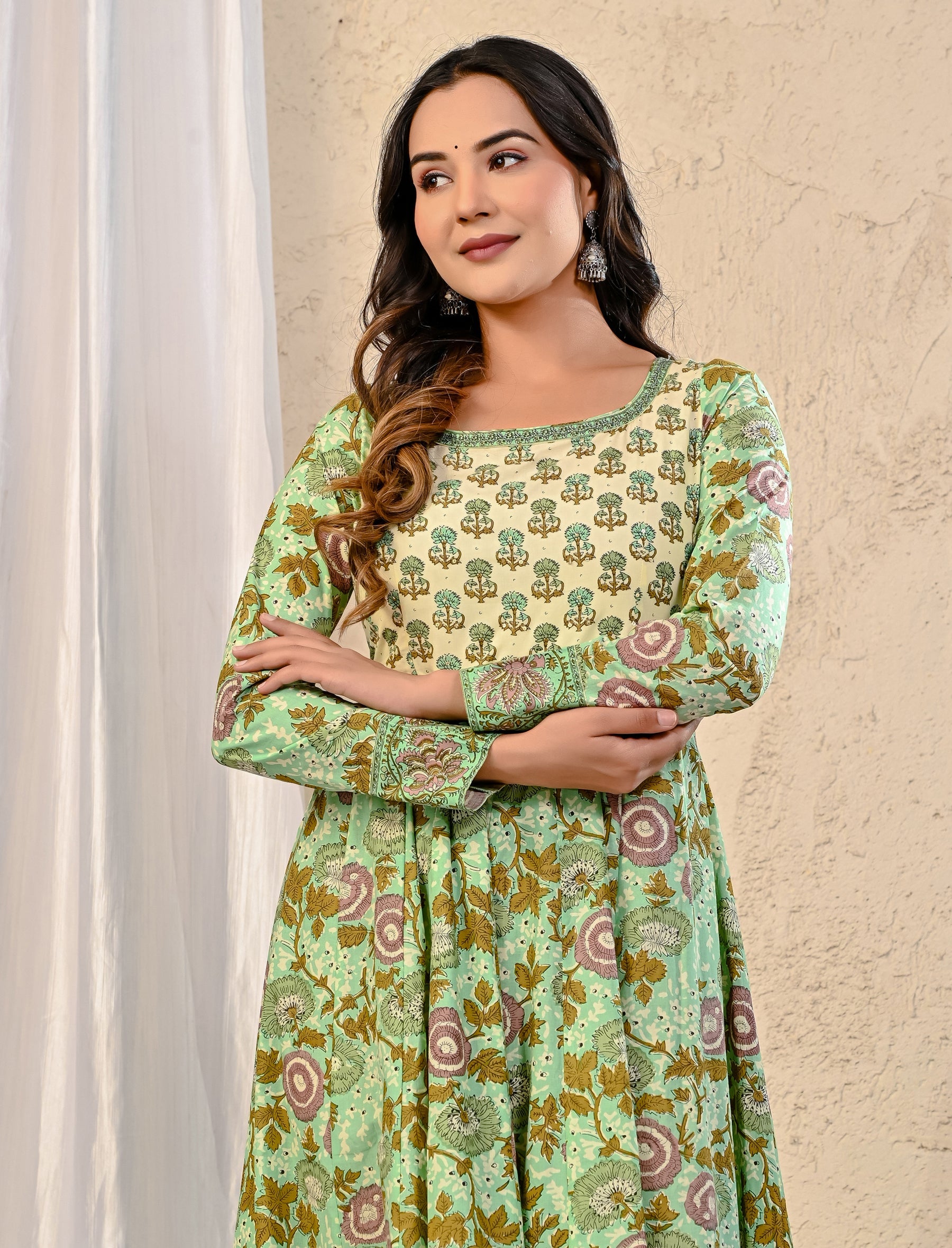 Pista Jaal Printed Cotton Anarkali Dress