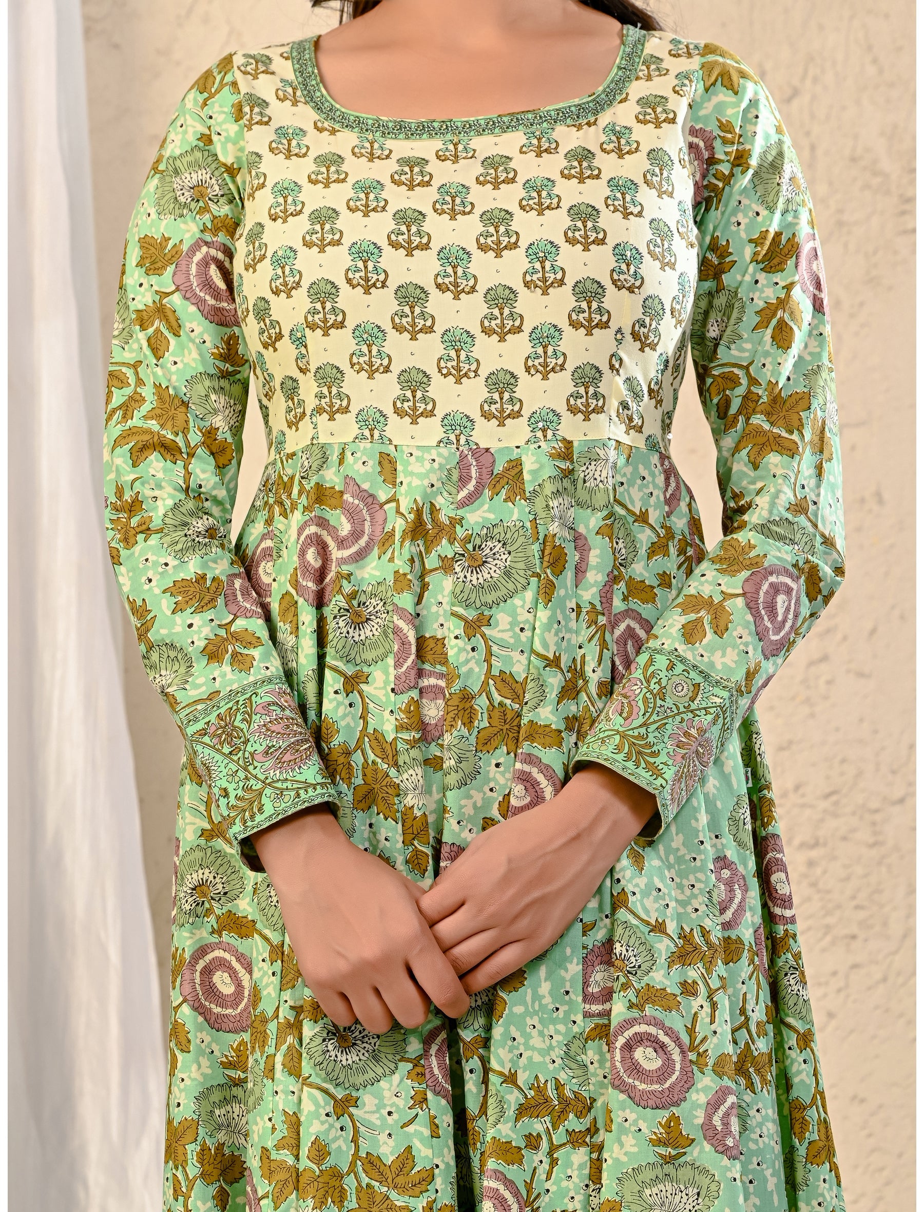 Pista Jaal Printed Cotton Anarkali Dress