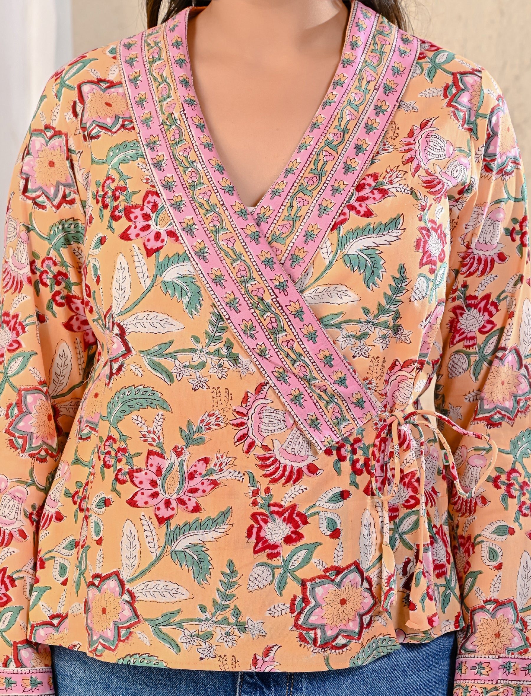 Pastel Jaal Block Printed Top With Side Dori