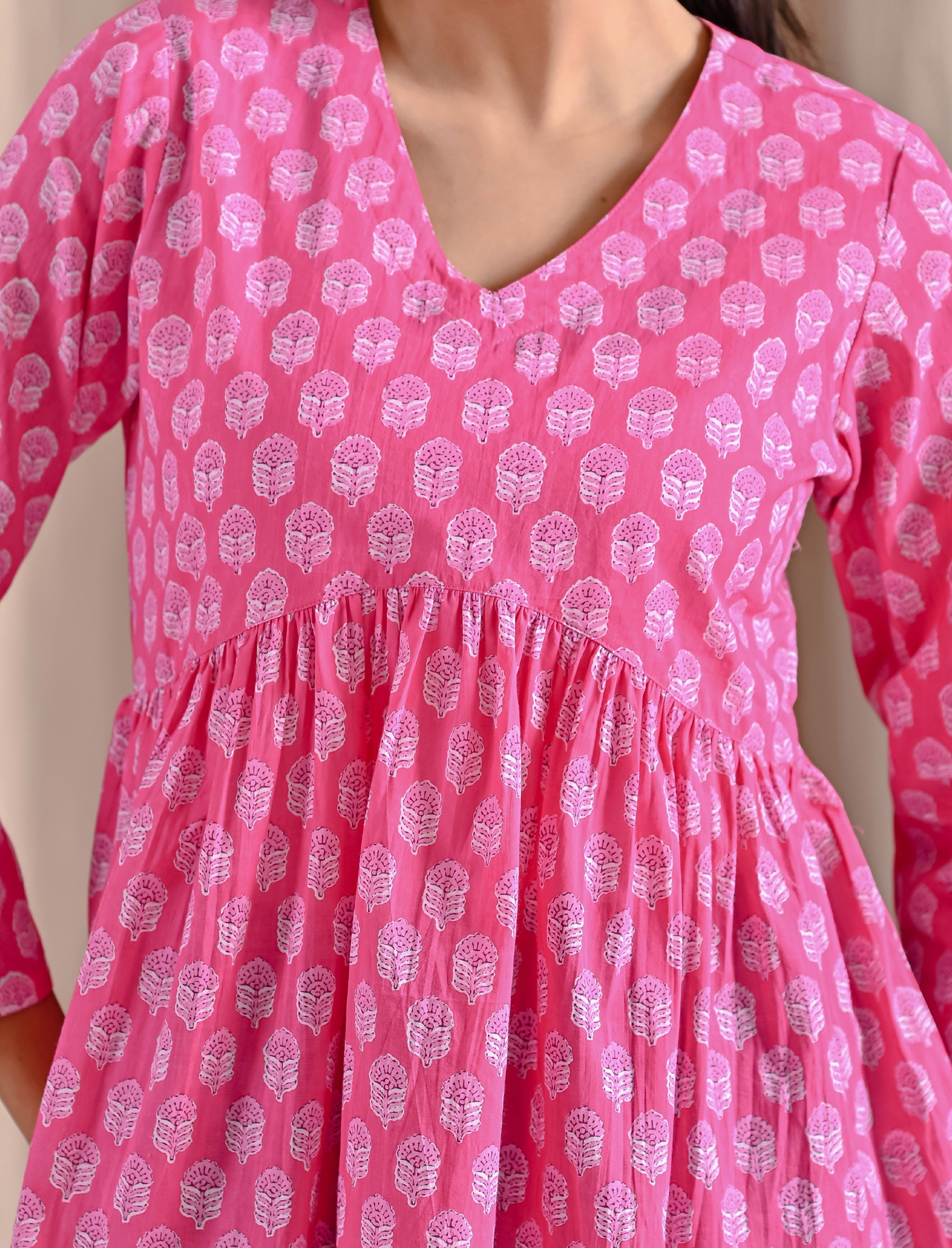Pink Jaipuri Block Printed Cotton Peplum Top