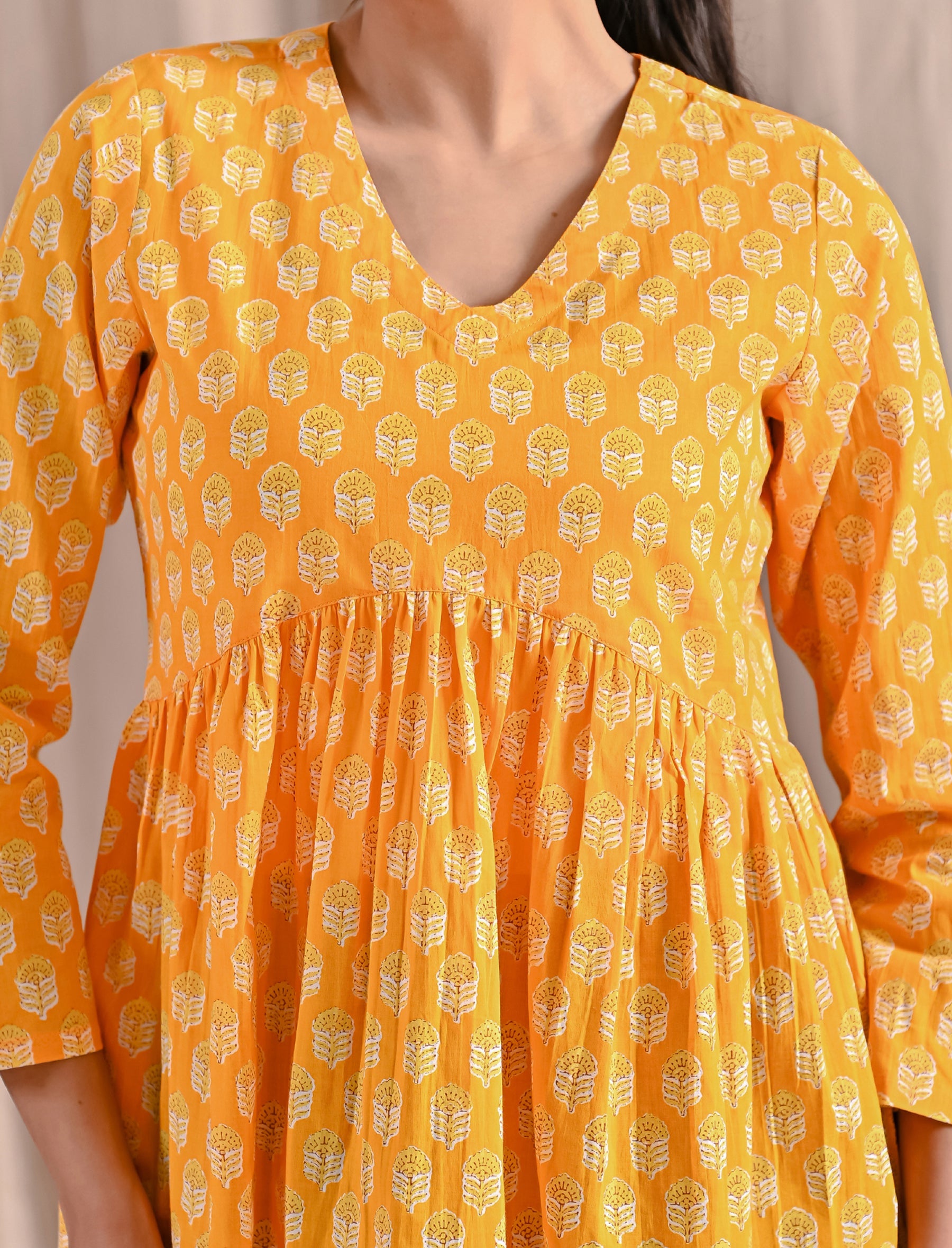 Yellow Jaipuri Block Printed Cotton Peplum Top