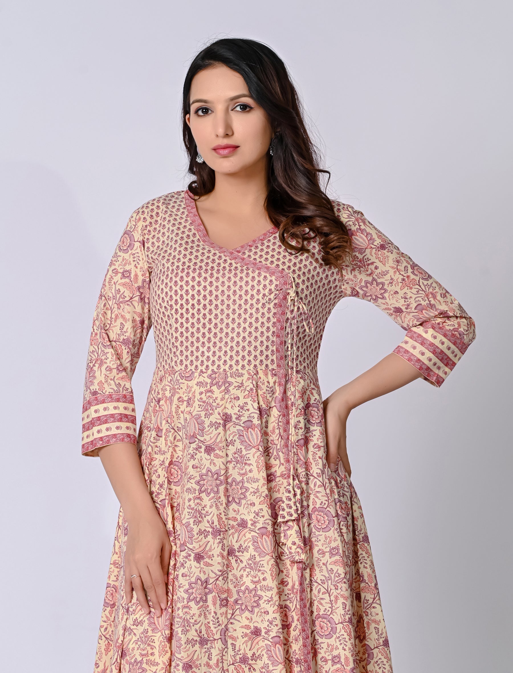 Cream Jaal Block Printed Cotton Kurta Pant Set