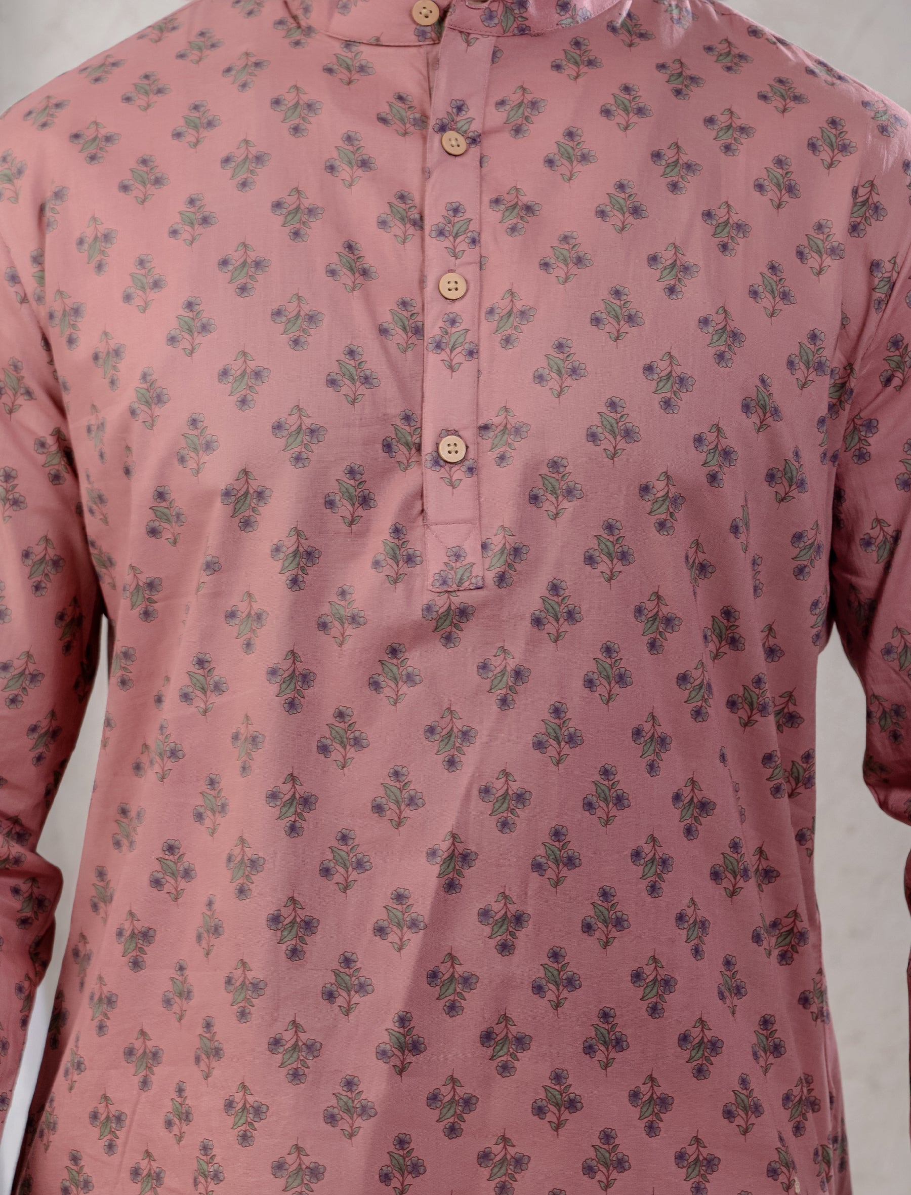 Cotton Printed Full Sleeves Short Kurta For Men