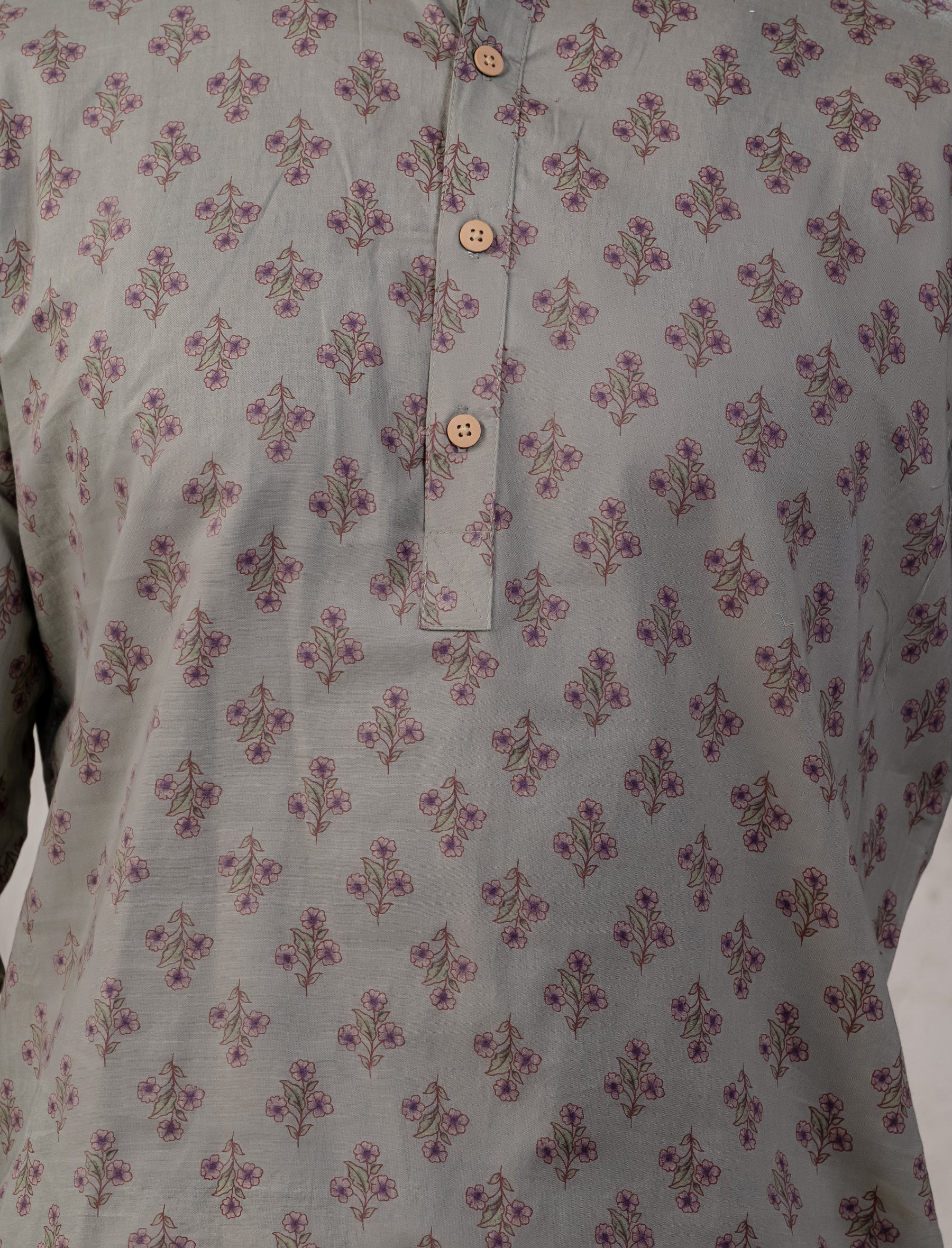 Cotton Printed Full Sleeves Short Kurta For Men