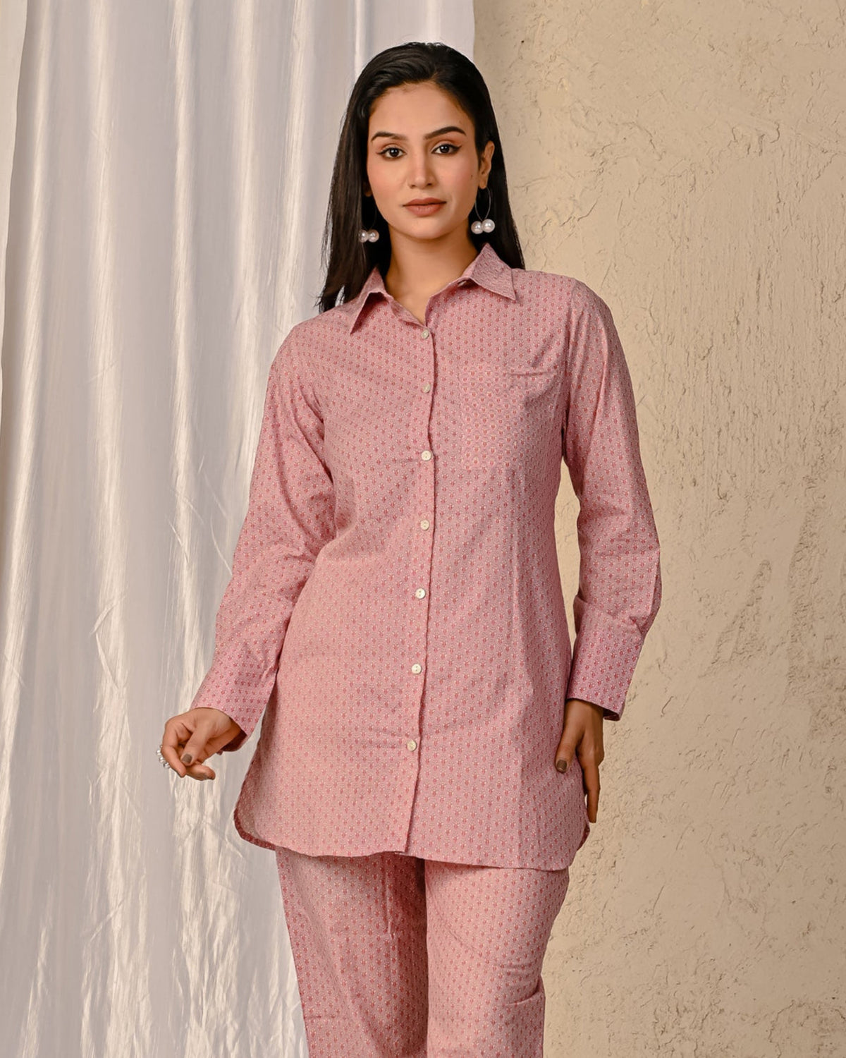 Mauve Barik Butti Printed Cotton Co-Ord Set
