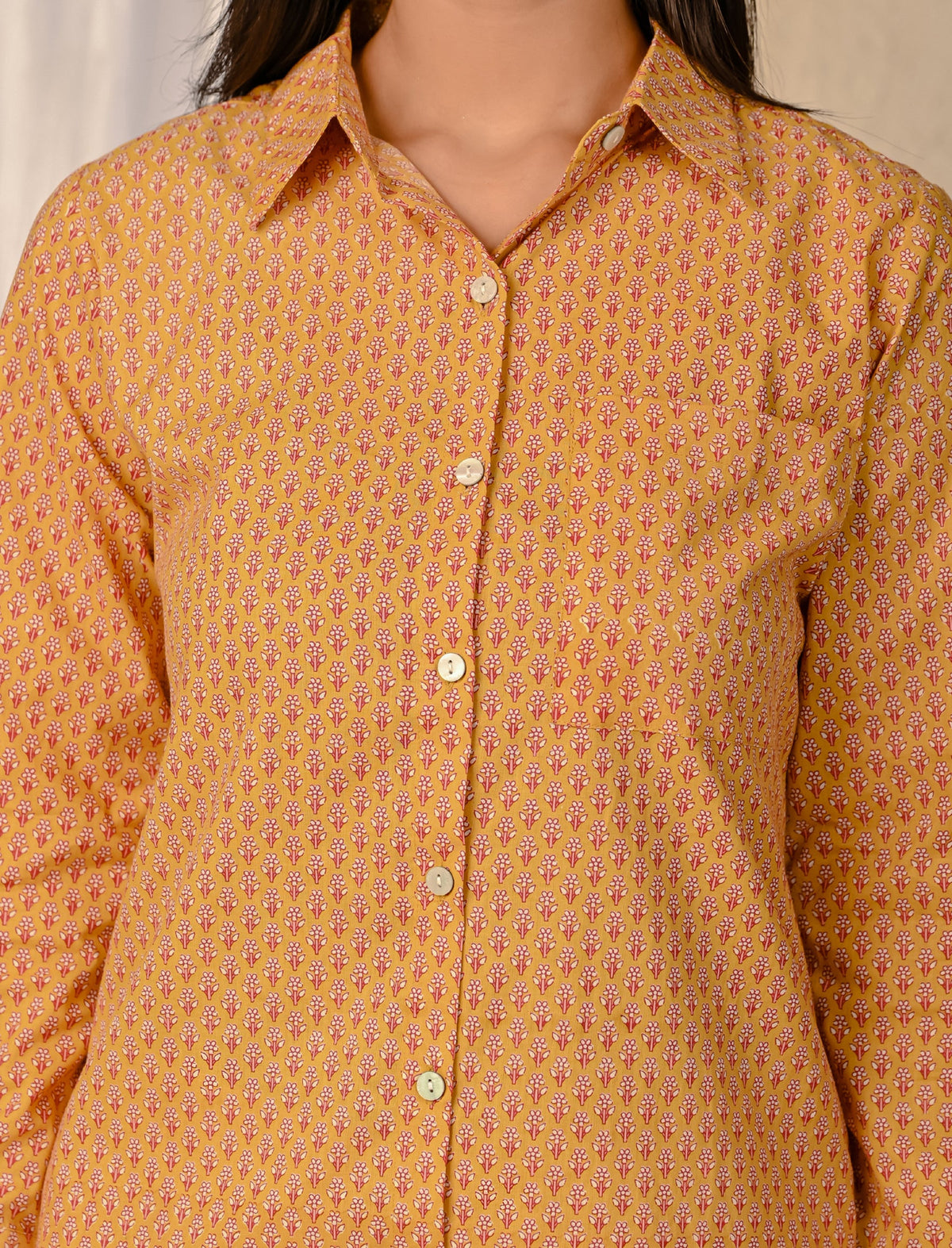 Yellow Barik Butti Printed Cotton Co-Ord Set