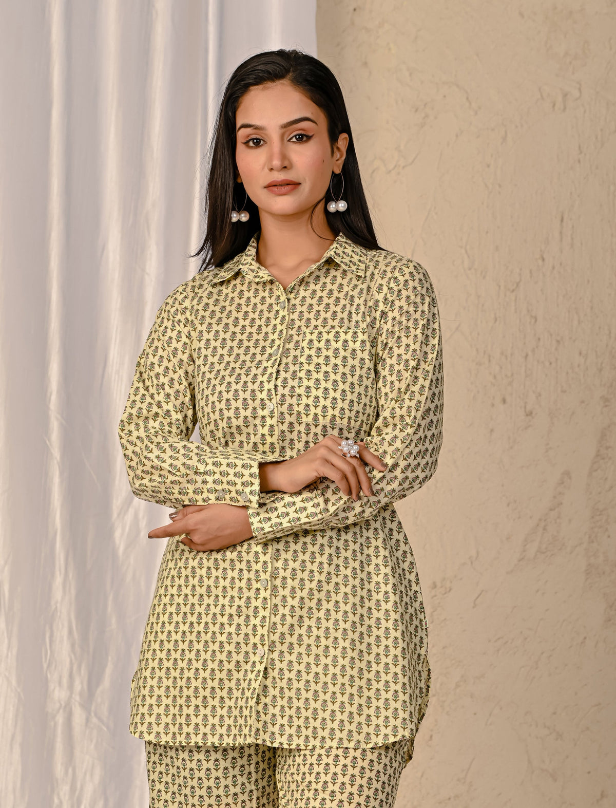 Pastel Green Barik Butti Printed Cotton Co-Ord Set