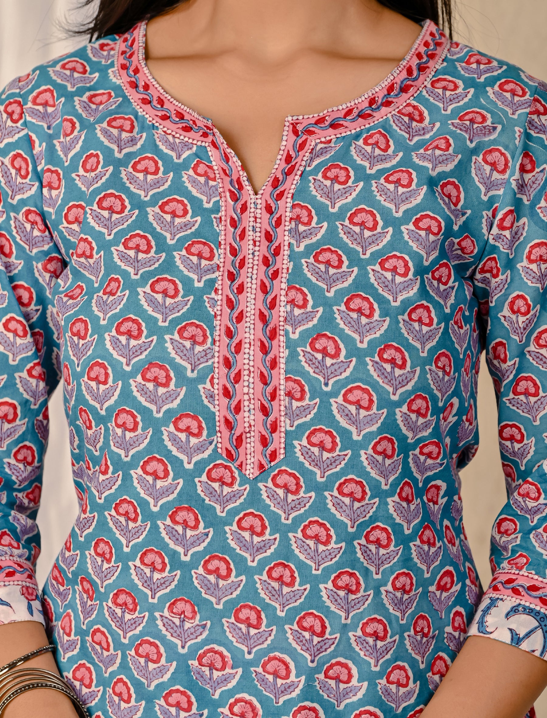 Blue Butta Block Printed Cotton Kurta Pant Set
