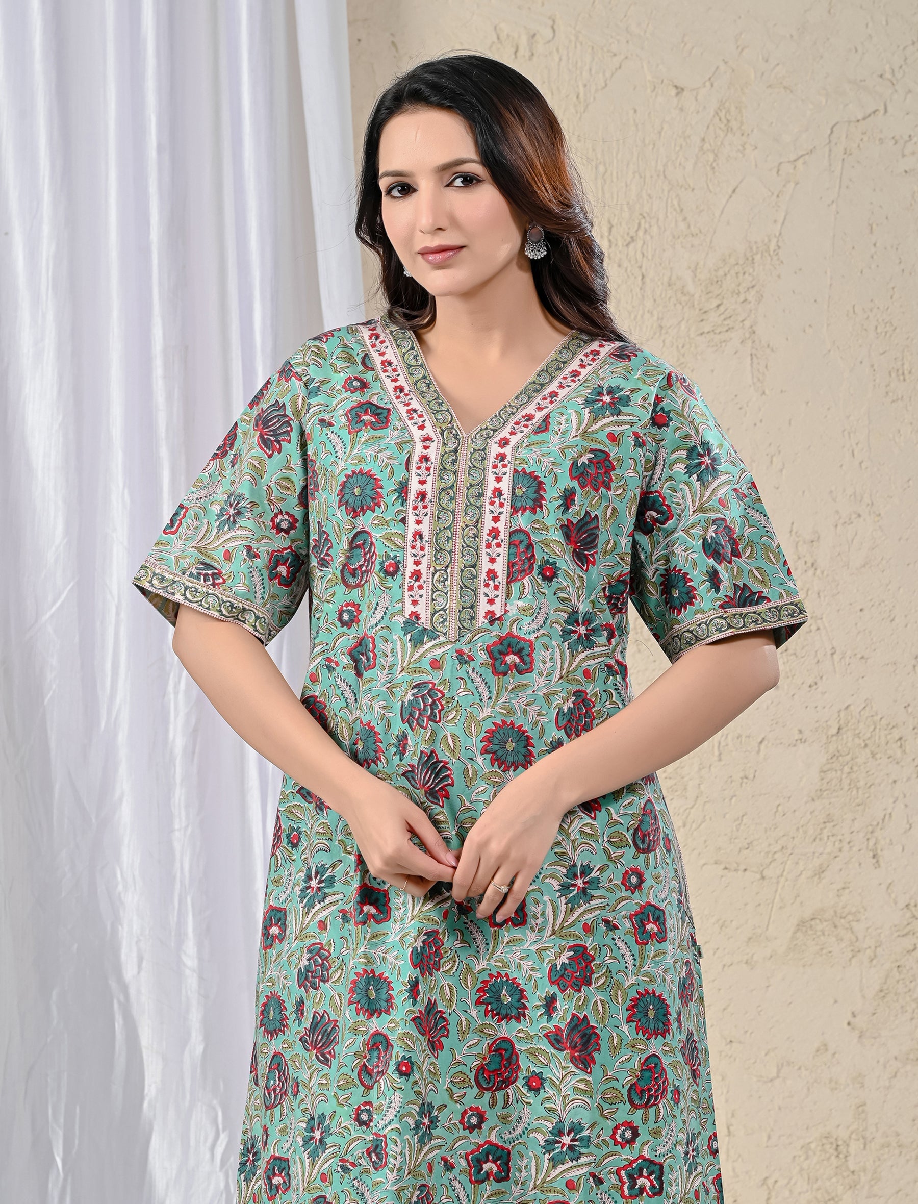 Sea Green Cotton Comfortable Night Gown