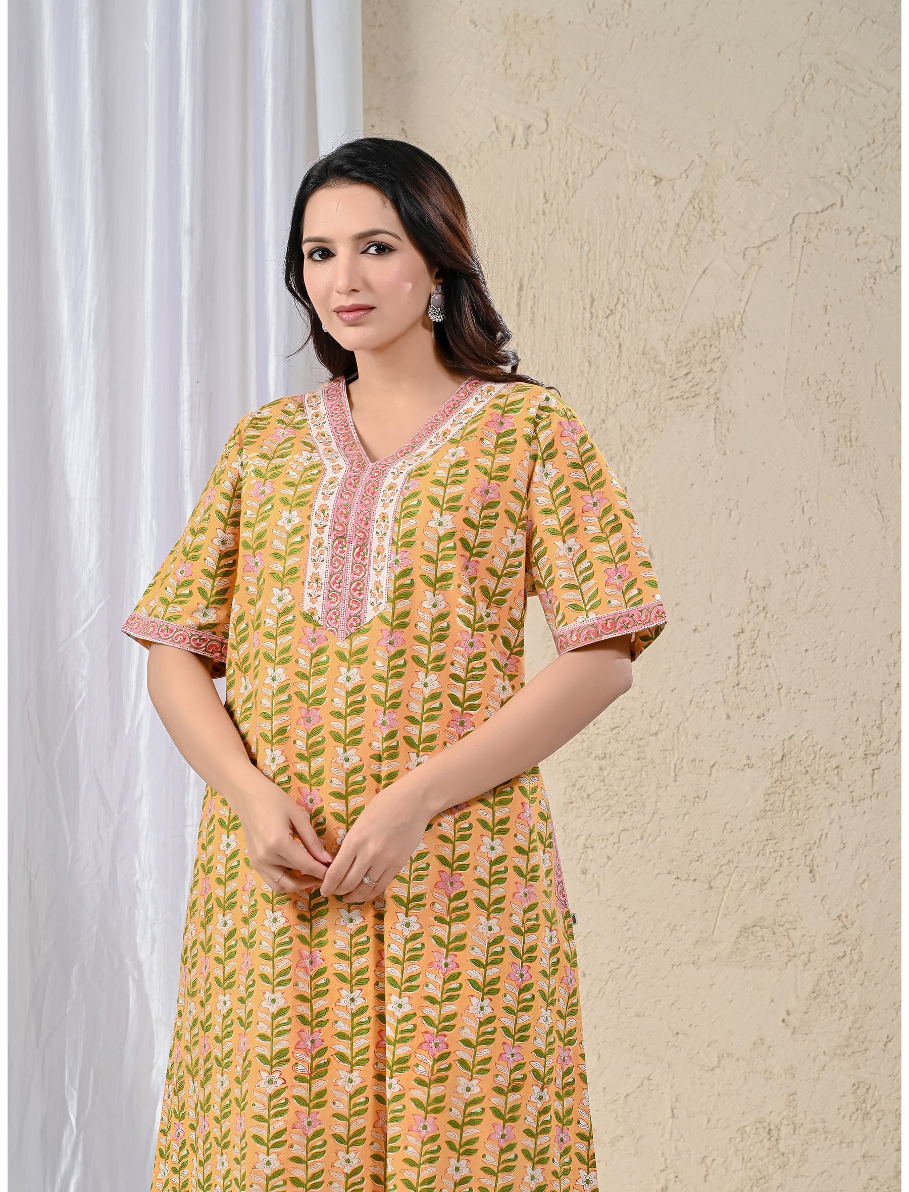 Yellow Jaal Cotton Comfortable Night Gown