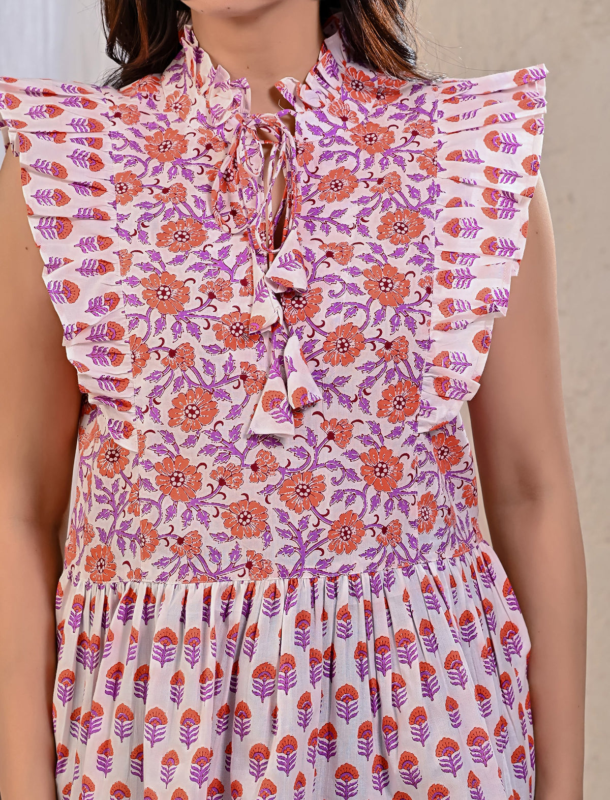 White Orange Jaal Cotton Printed Top