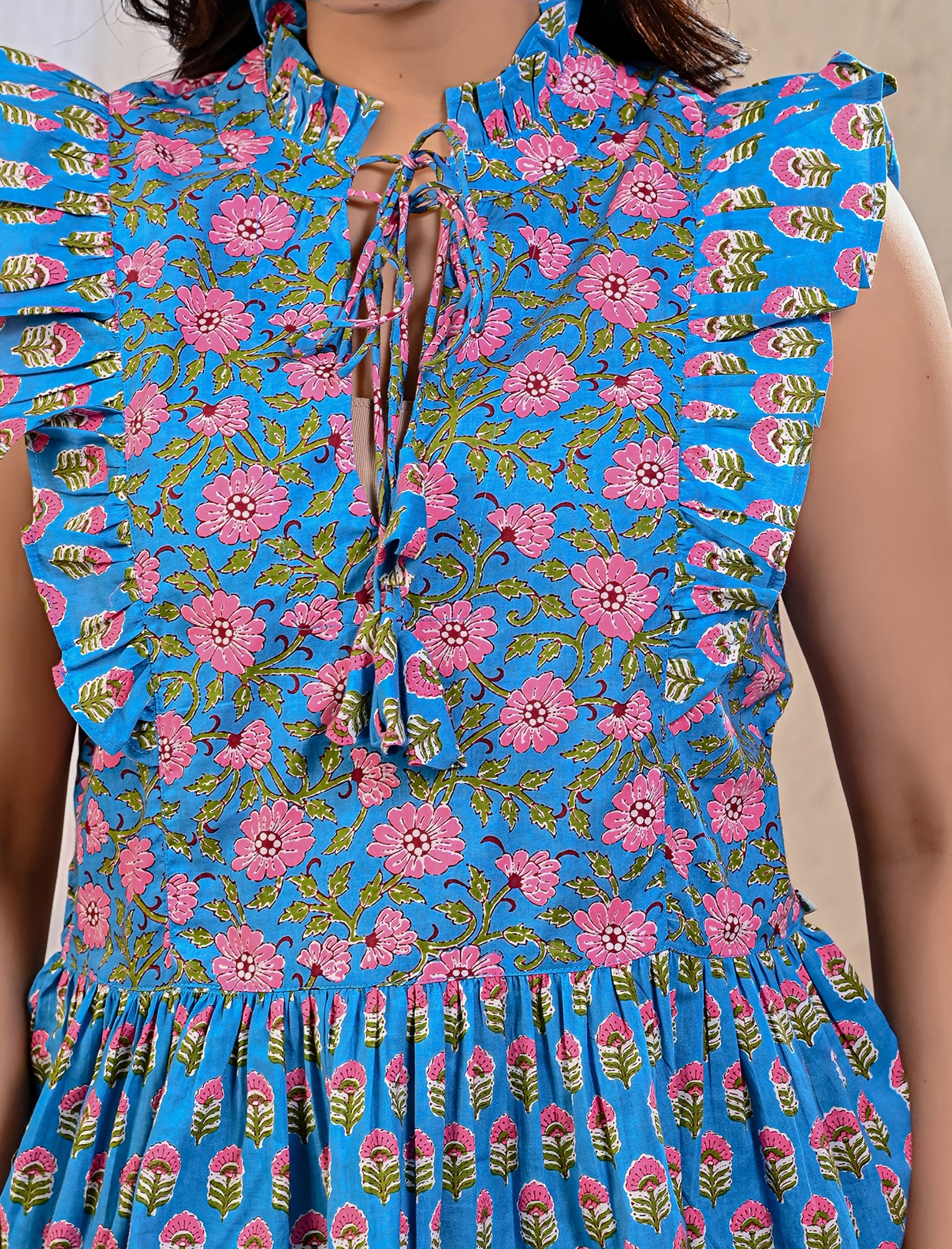 Blue Jaal Cotton Printed Top