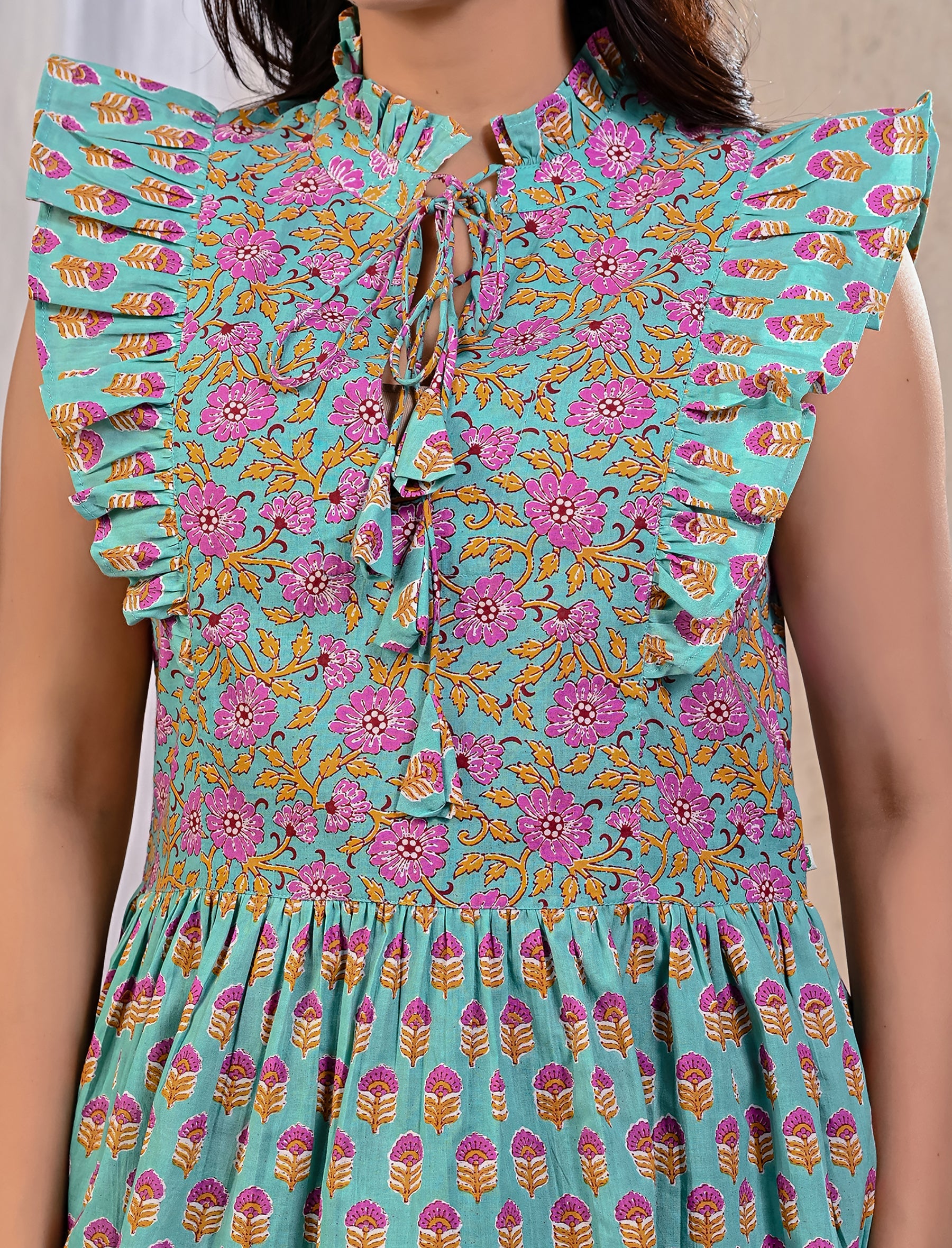 Green Jaal Cotton Printed Top