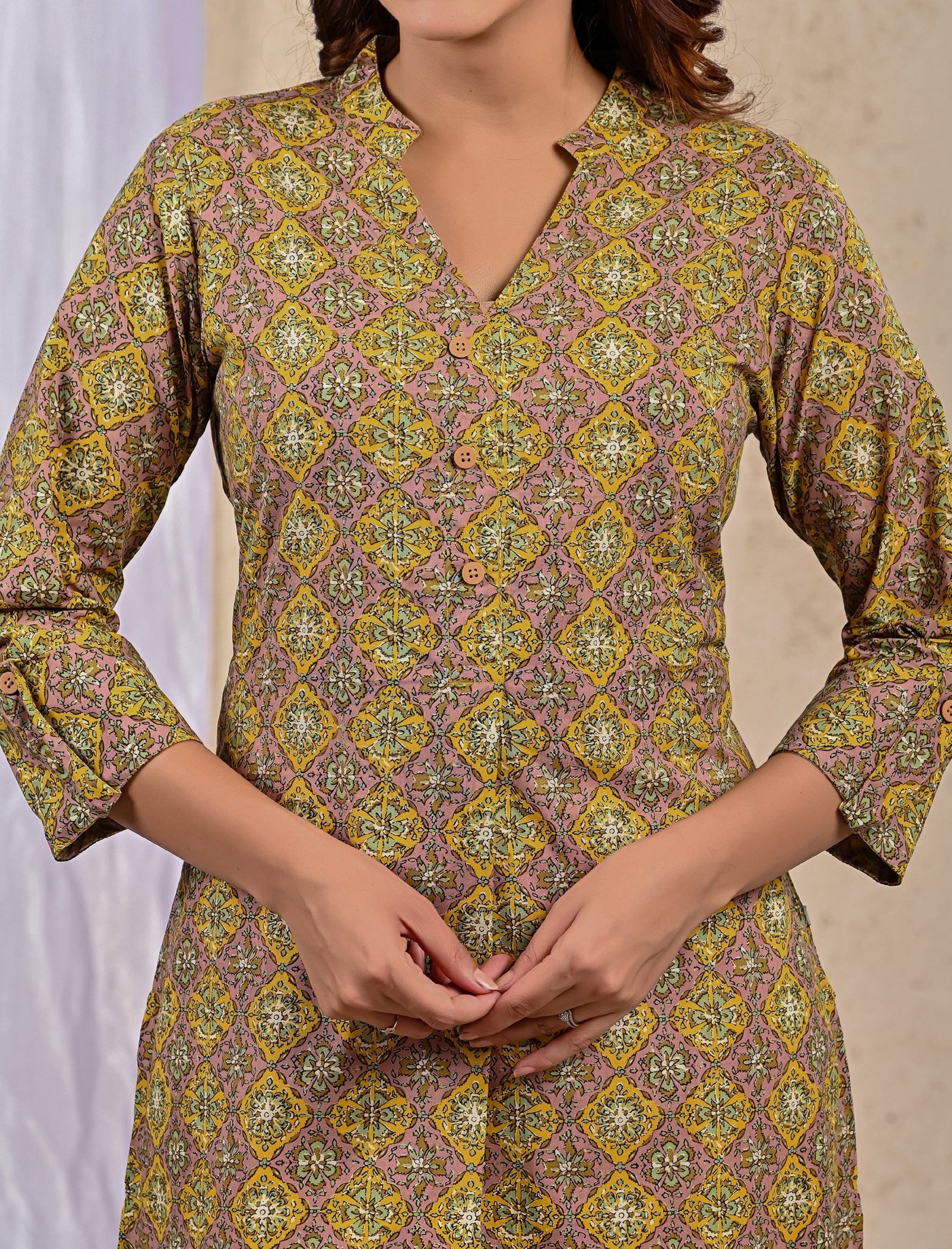Mehandi Block Printed Straight Kurti