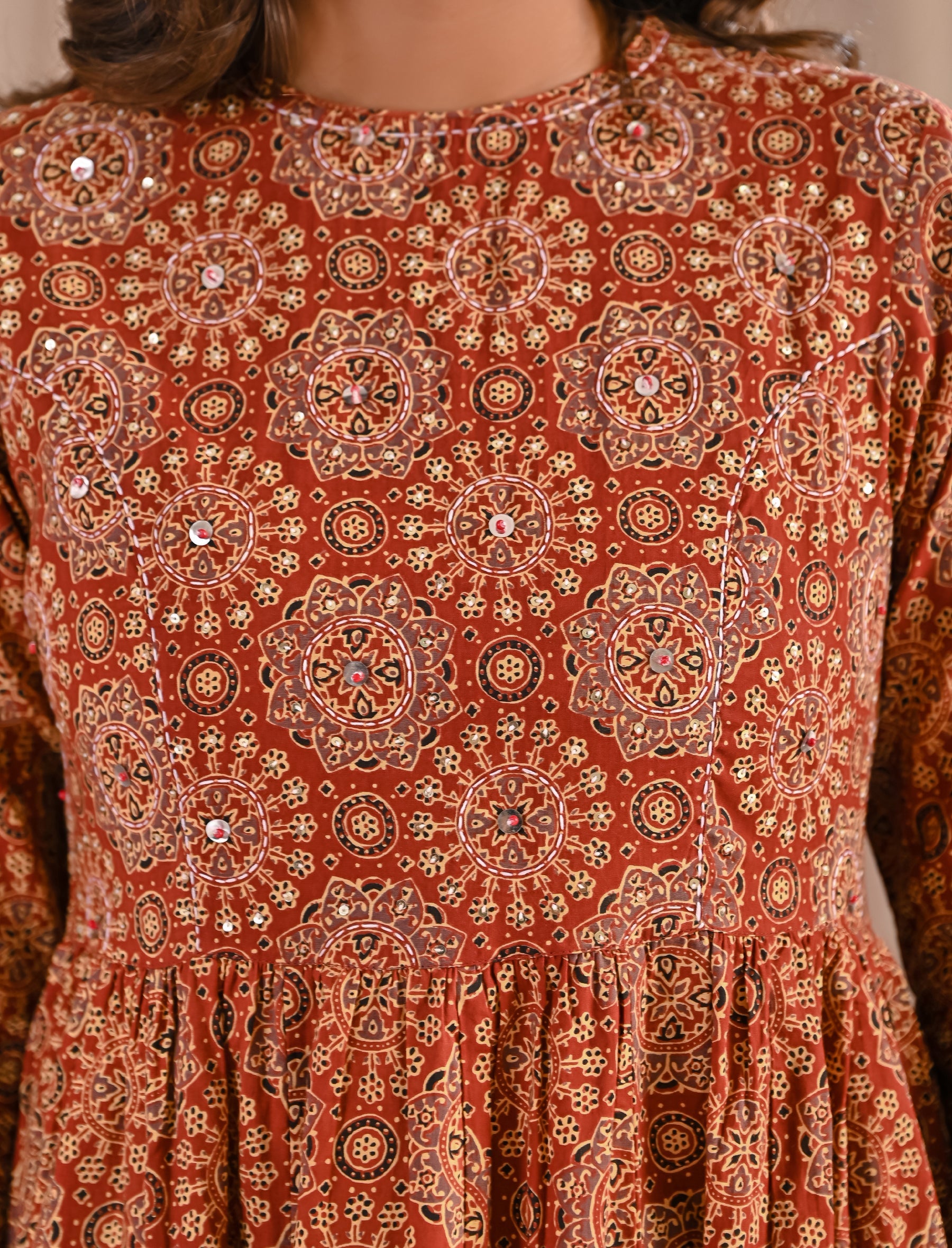 Hand Block Printed Red Cotton Anarkali Dress