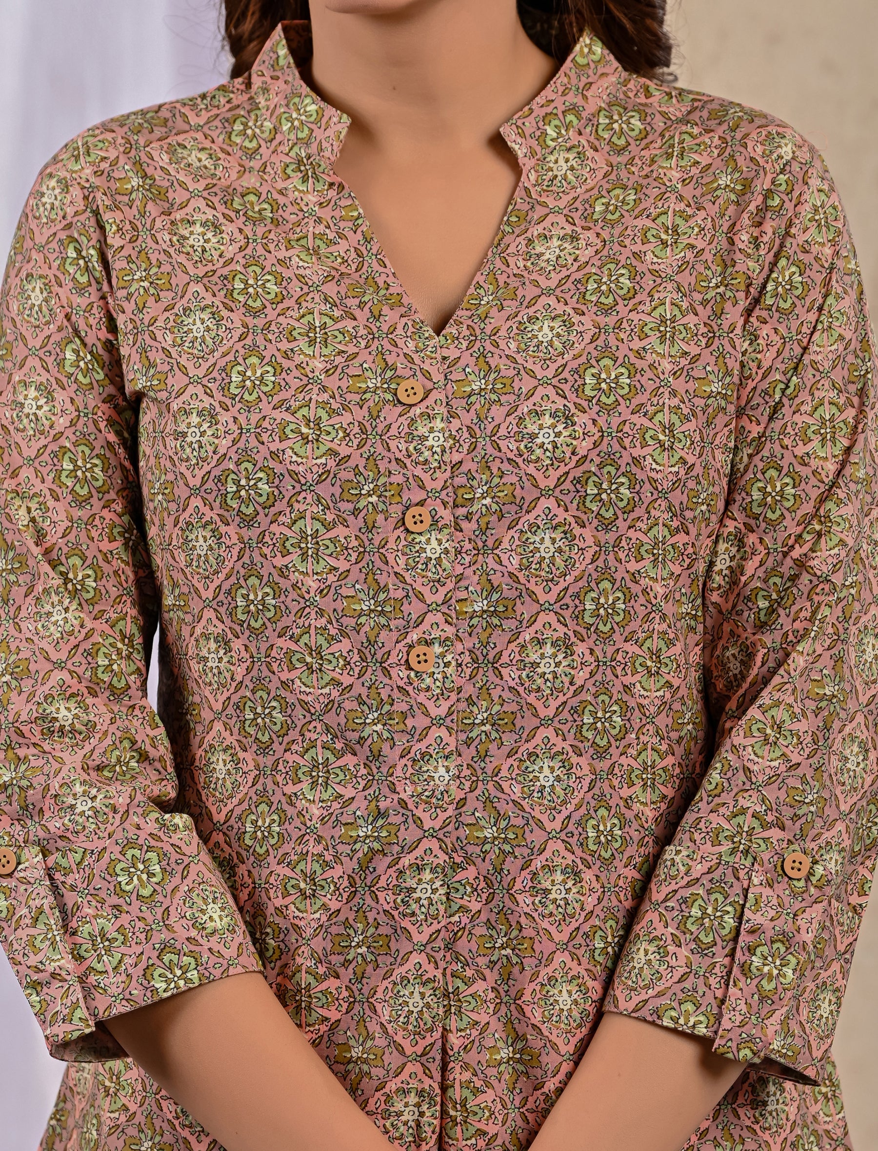 Peach Printed Straight Kurti