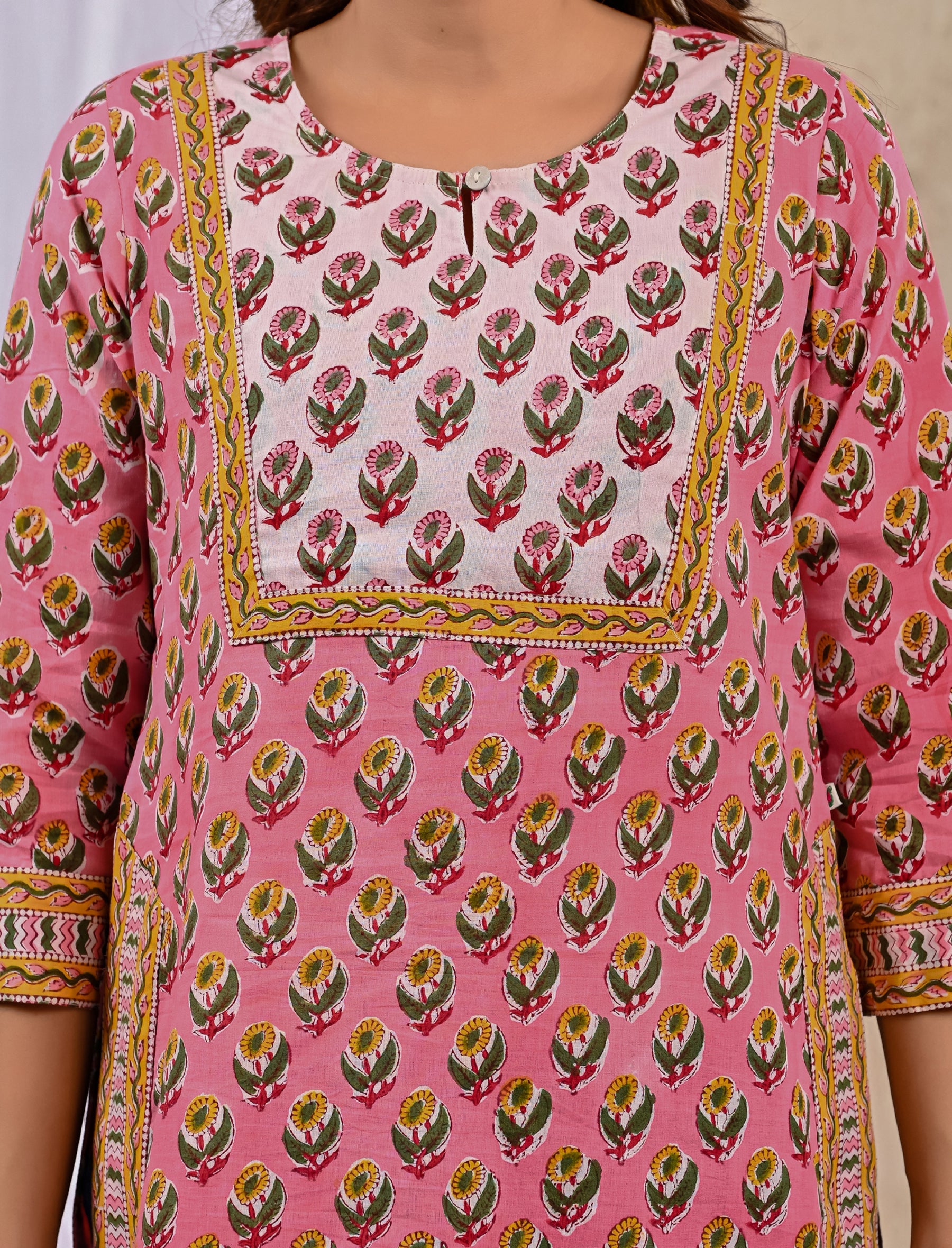 Pink Butti Cotton Printed Top