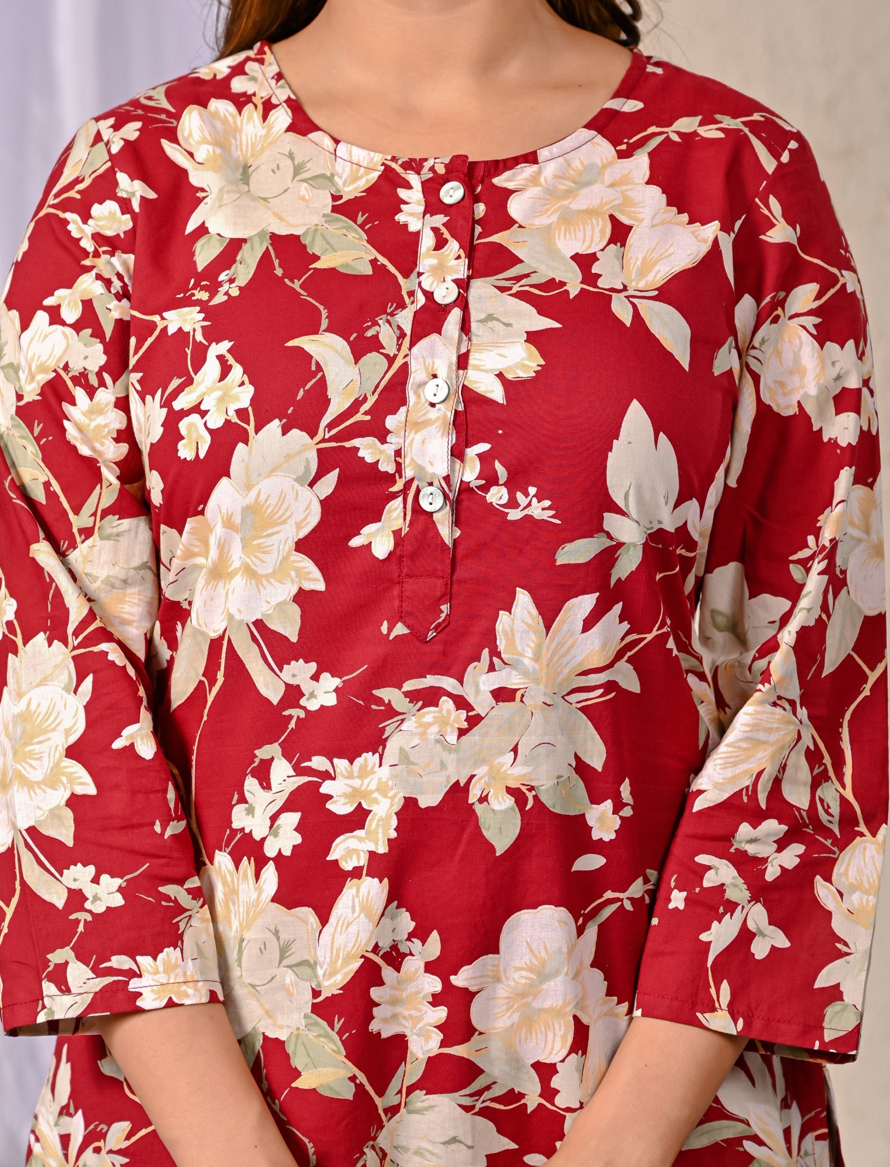 Red Flower Printed Cotton Co-Ord Set