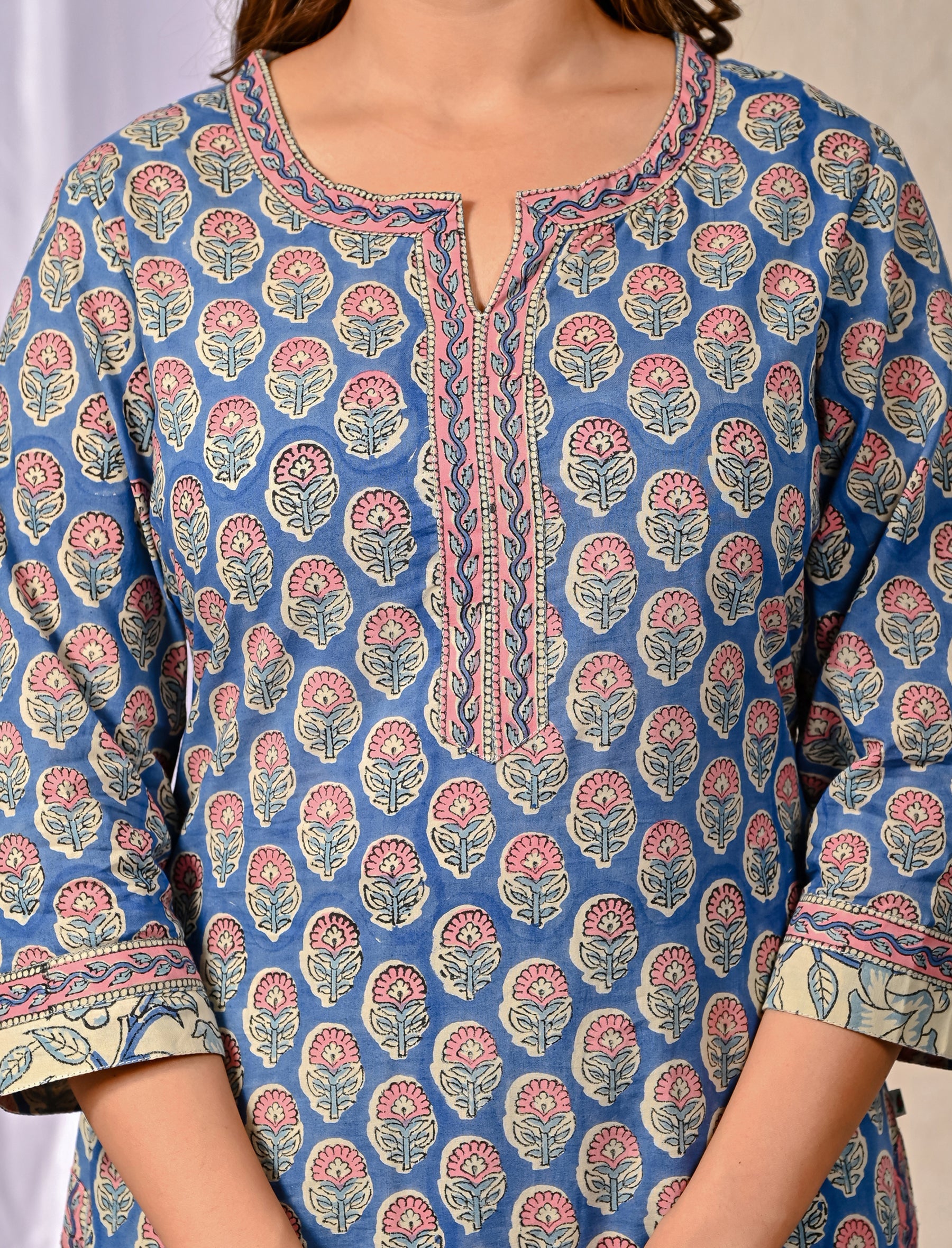 Blue Butta Block Printed Cotton Kurta Pant Set
