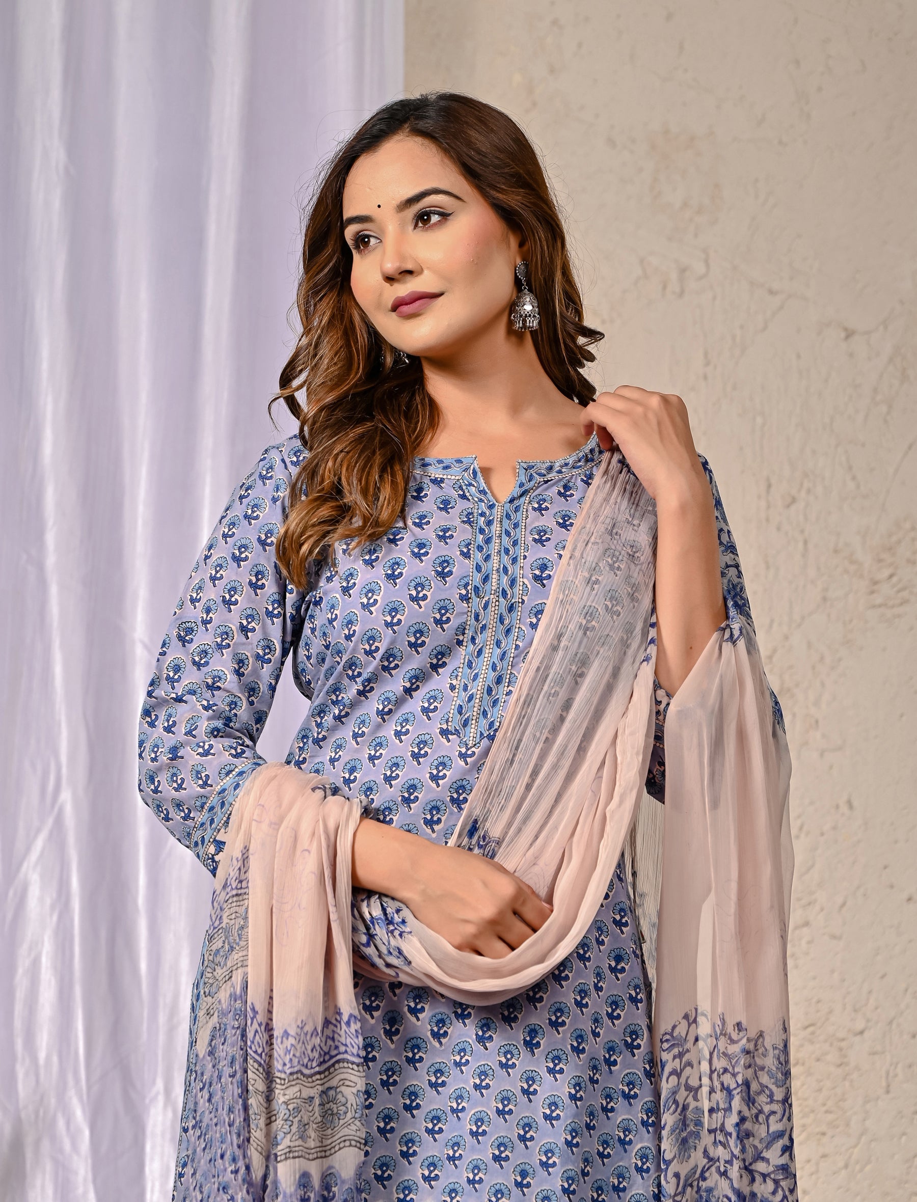 Grey Butti Block Printed Cotton Kurta Pant Set