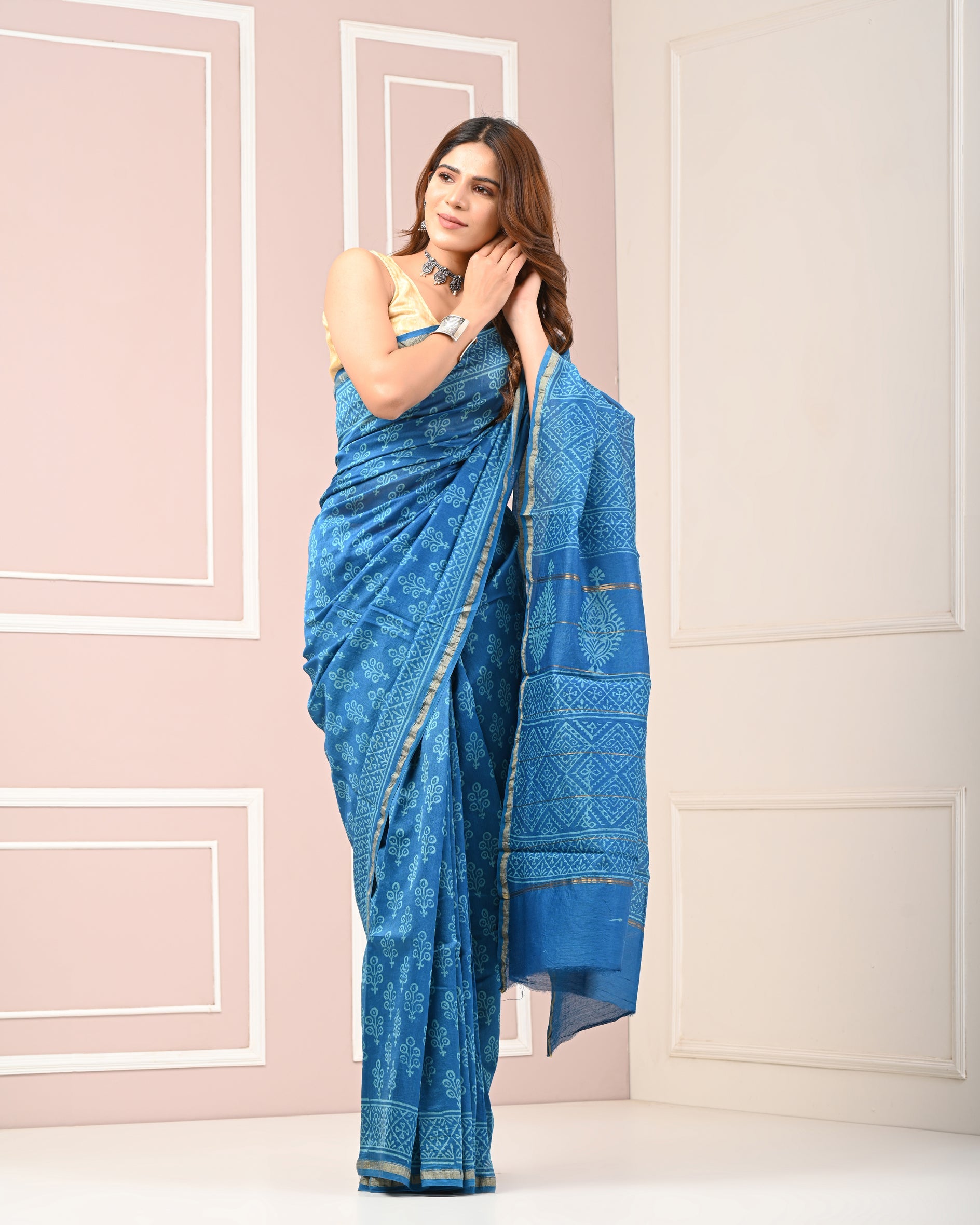 Chanderi Printed Saree With Blouse