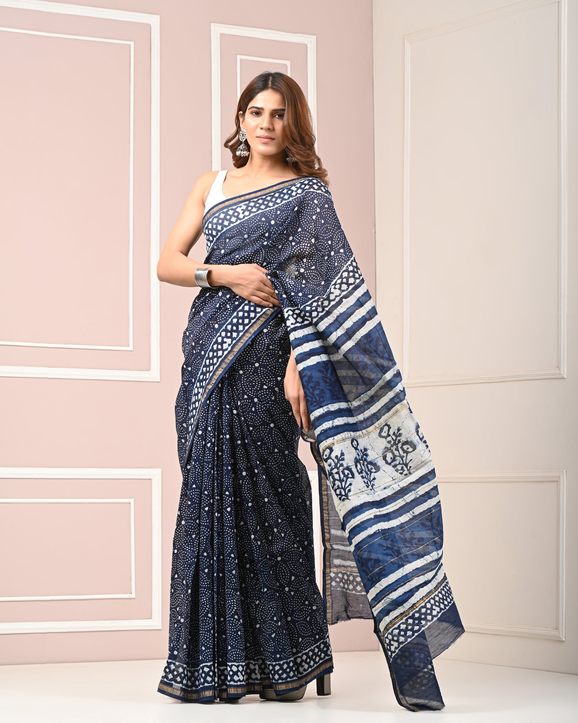 Chanderi Printed Saree With Blouse
